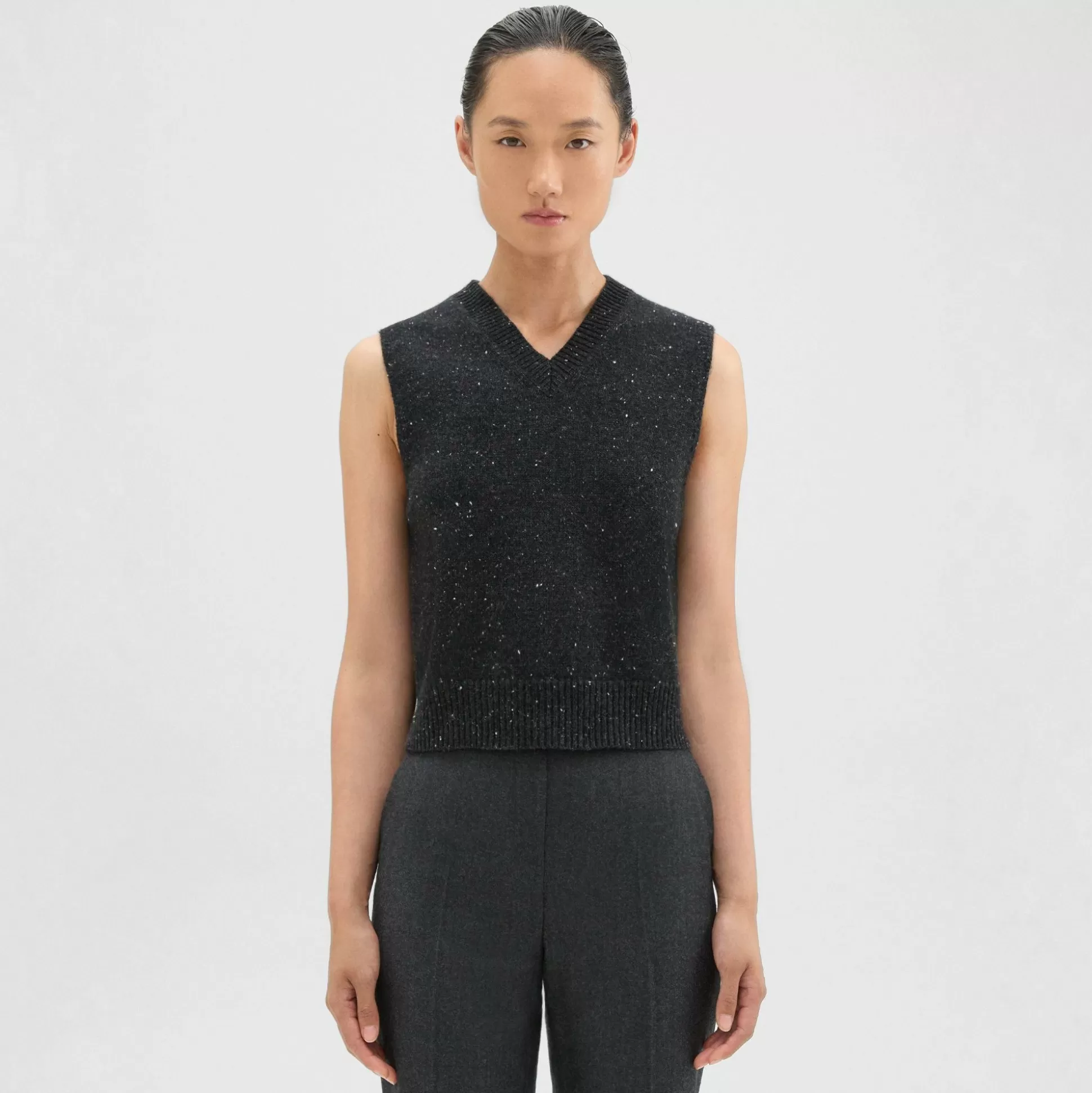 Theory Shrunken Sweater Vest In Donegal Wool-Cashmere-Women Sweaters + Cardigans