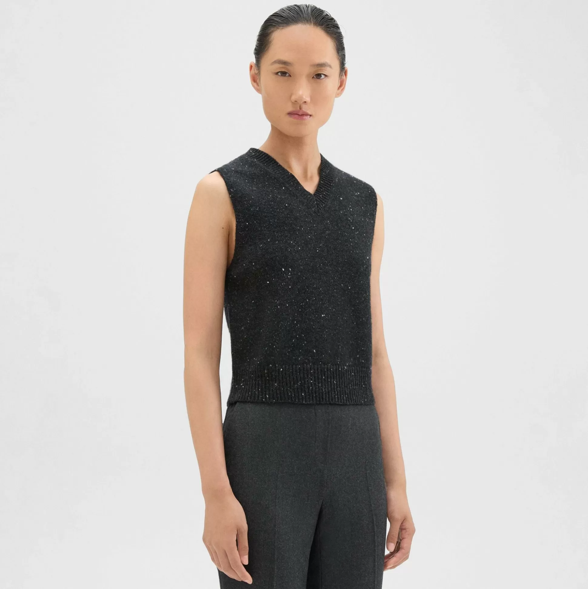 Theory Shrunken Sweater Vest In Donegal Wool-Cashmere-Women Sweaters + Cardigans