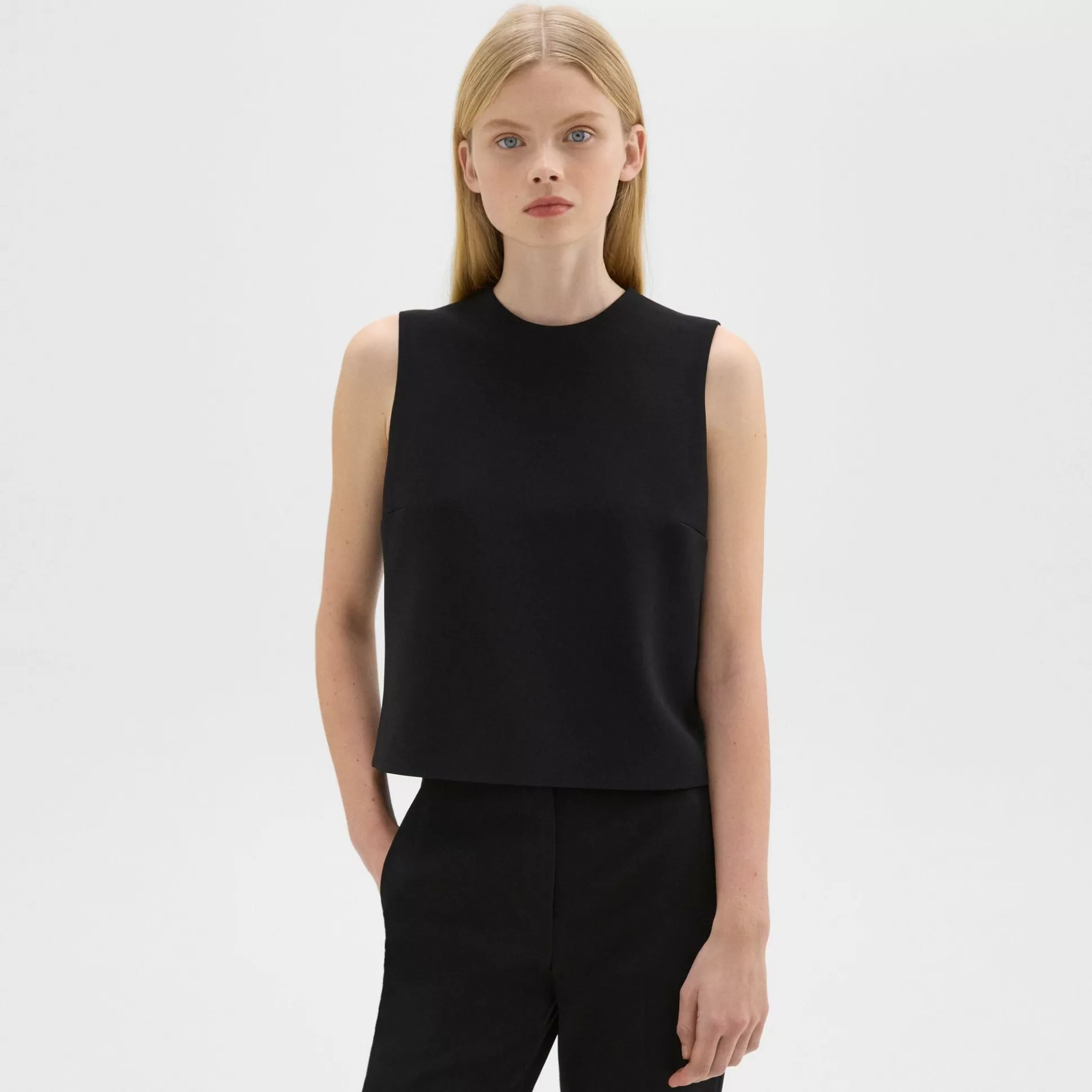 Theory Sleeveless Crewneck Top In Admiral Crepe-Women Tops