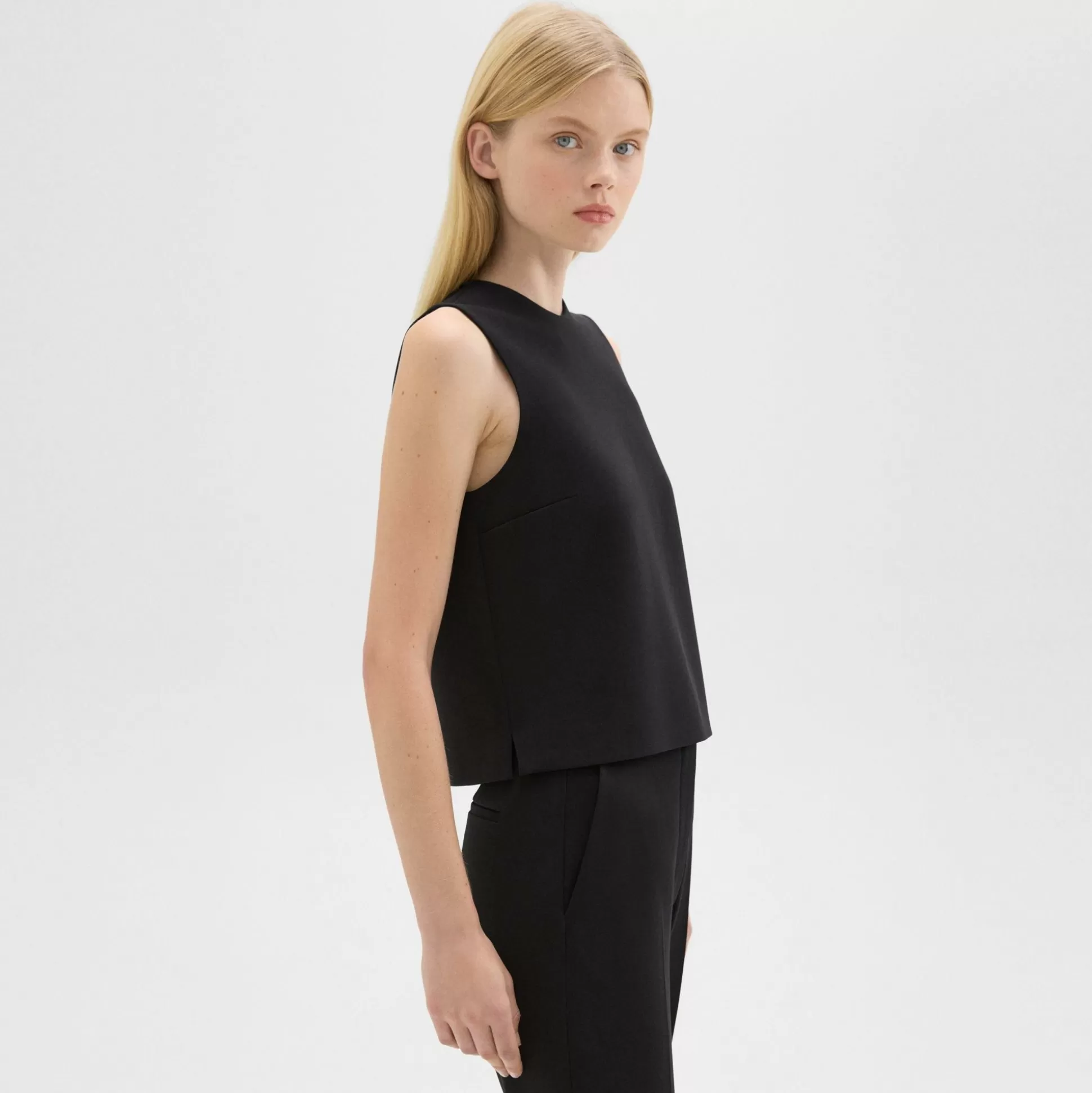 Theory Sleeveless Crewneck Top In Admiral Crepe-Women Tops