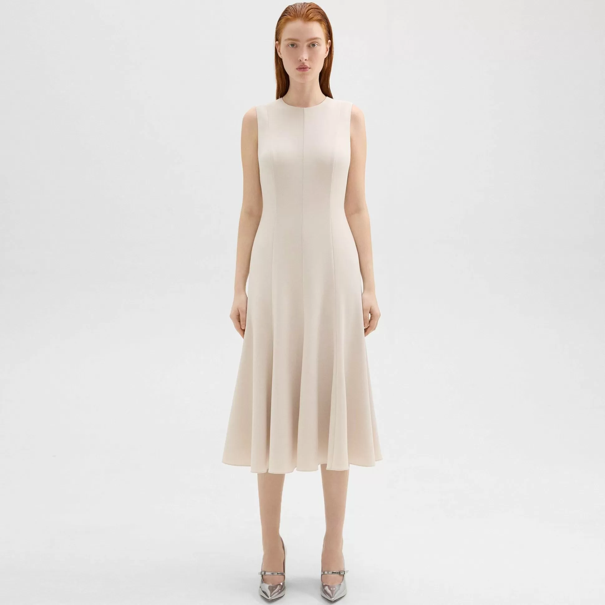 Theory Sleeveless Fit-And-Flare Dress In Admiral Crepe-Women Dresses