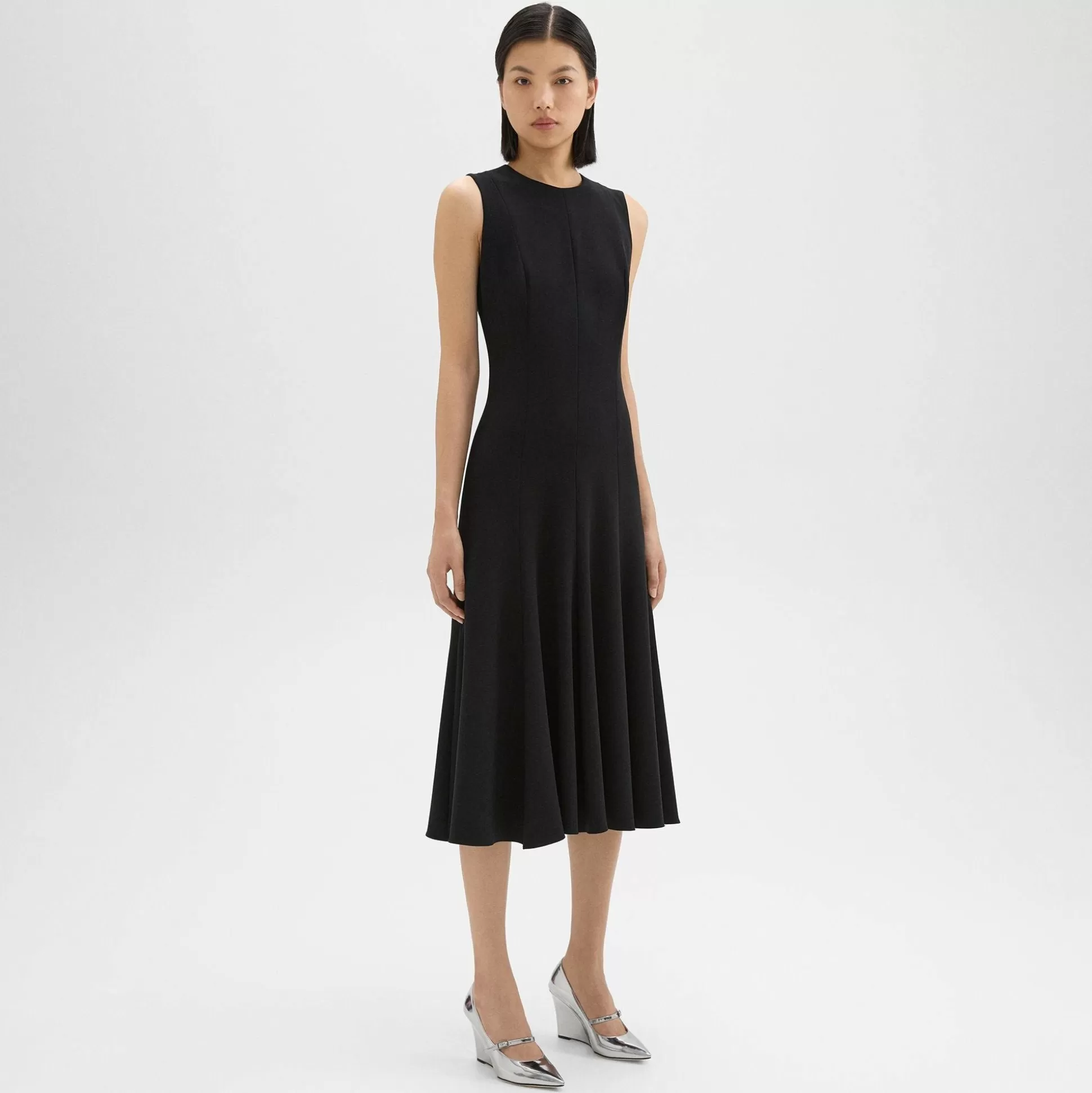 Theory Sleeveless Fit-And-Flare Dress In Admiral Crepe-Women Dresses