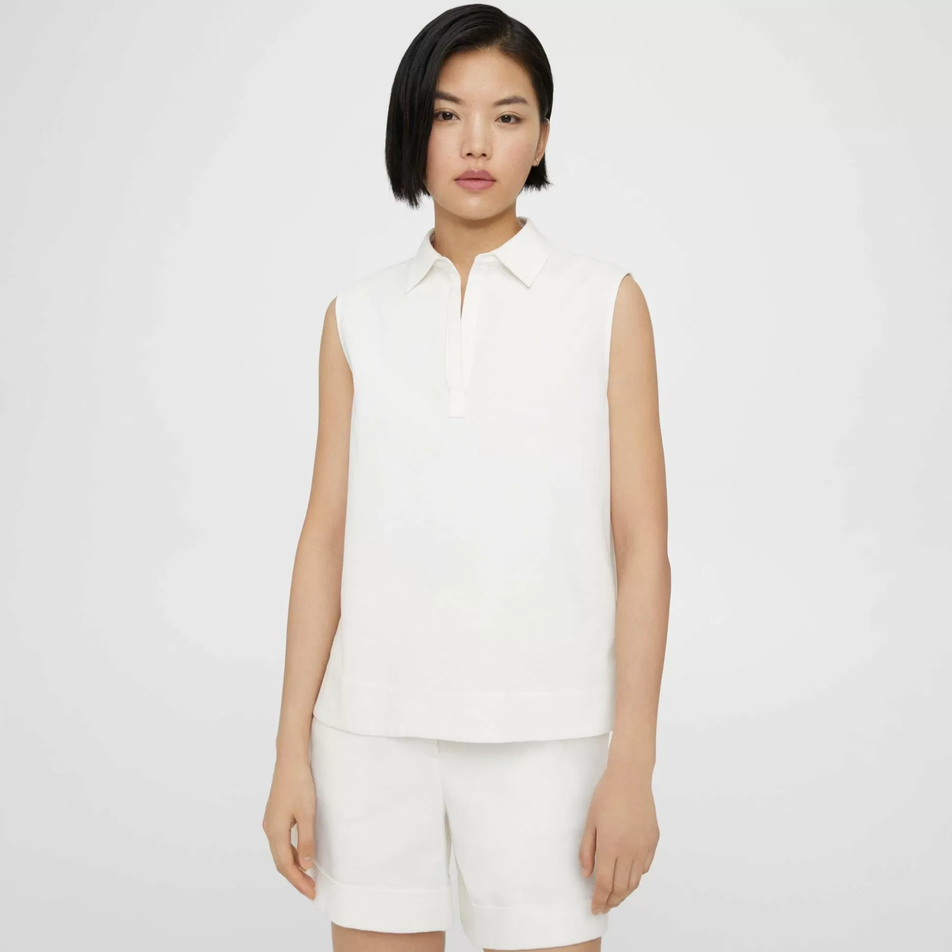 Theory Sleeveless Polo Shell Top In Cotton Pique-Women Tops