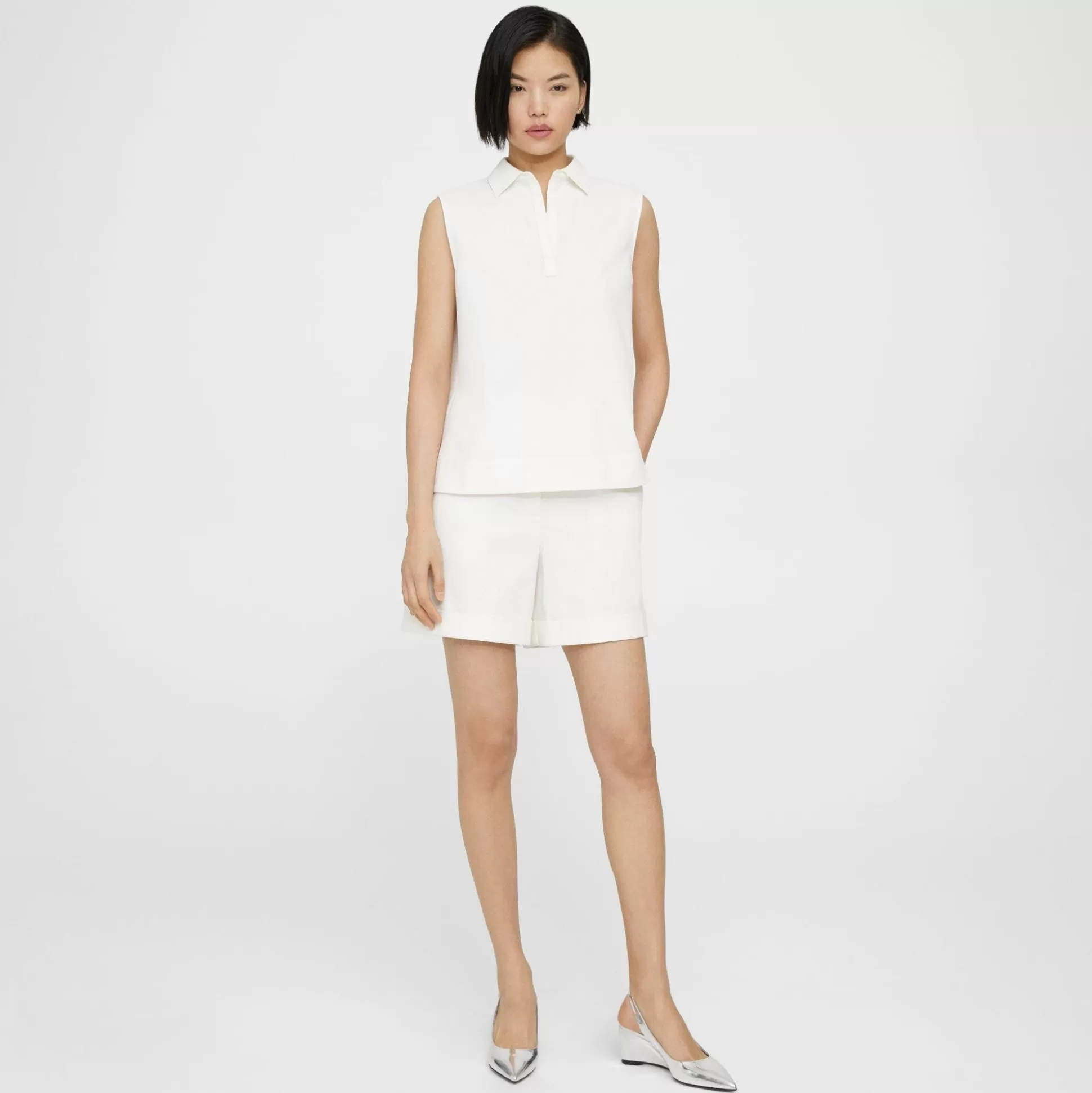 Theory Sleeveless Polo Shell Top In Cotton Pique-Women Tops