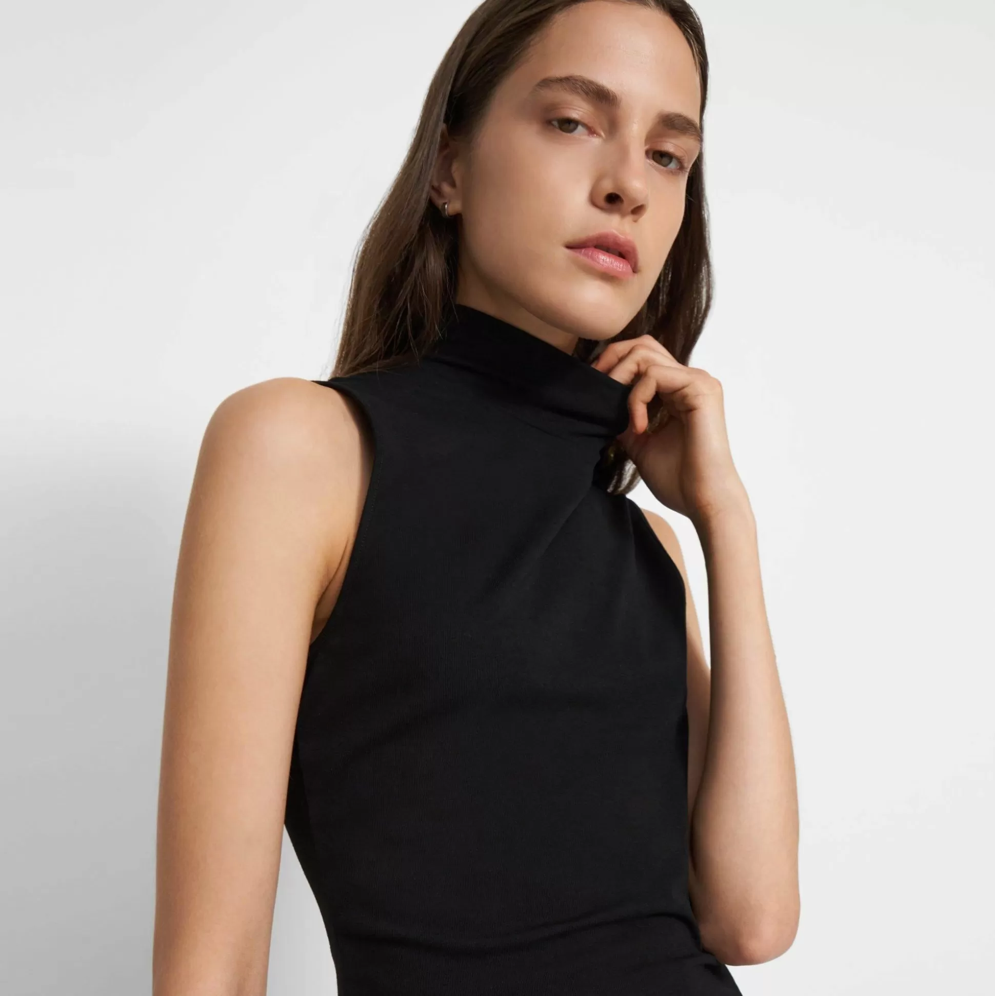 Theory Sleeveless Turtleneck Sweater In Ribbed Viscose-Women T-Shirts