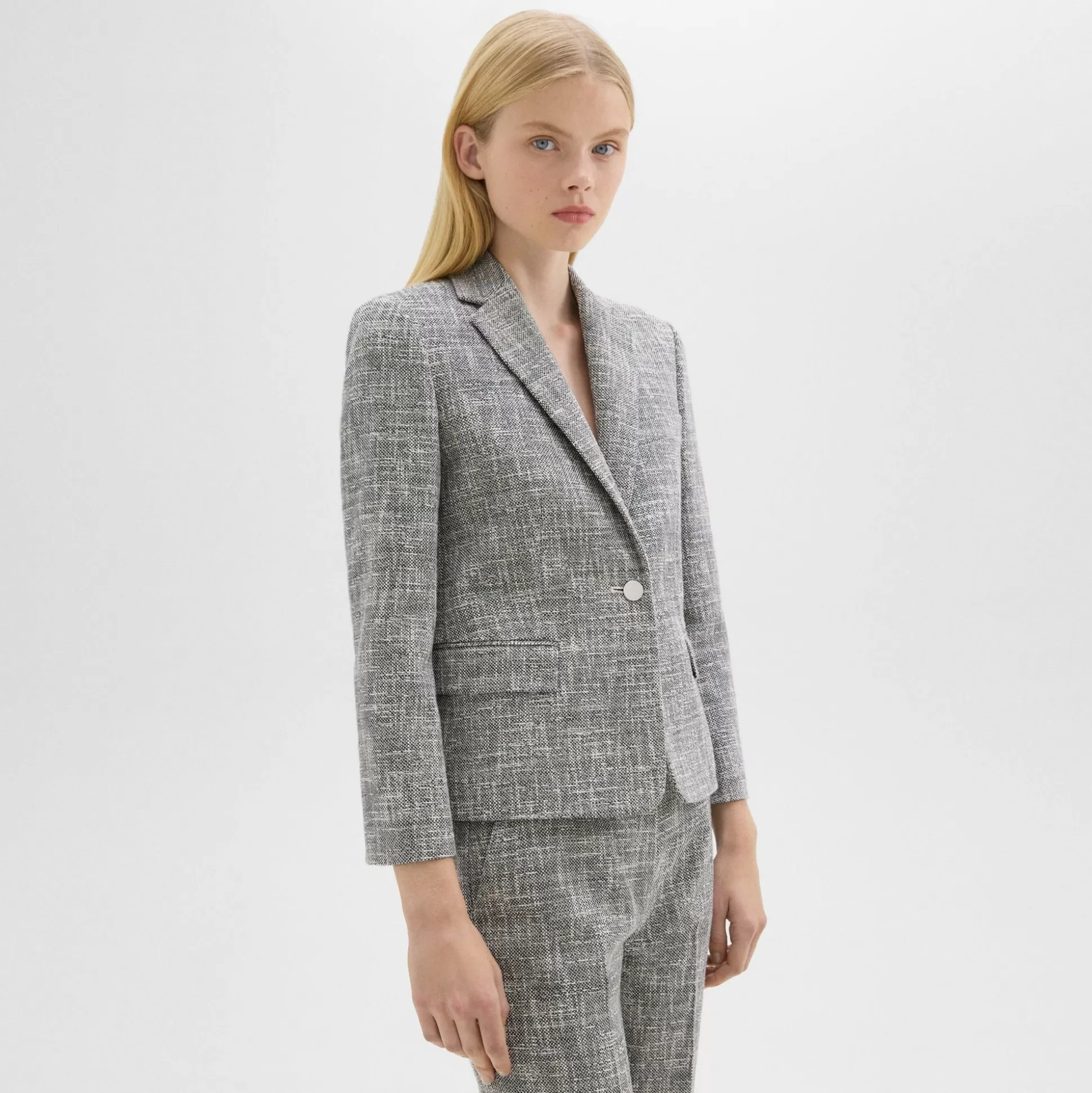 Theory Slim Blazer In Canvas Tweed-Women Blazers + Jackets