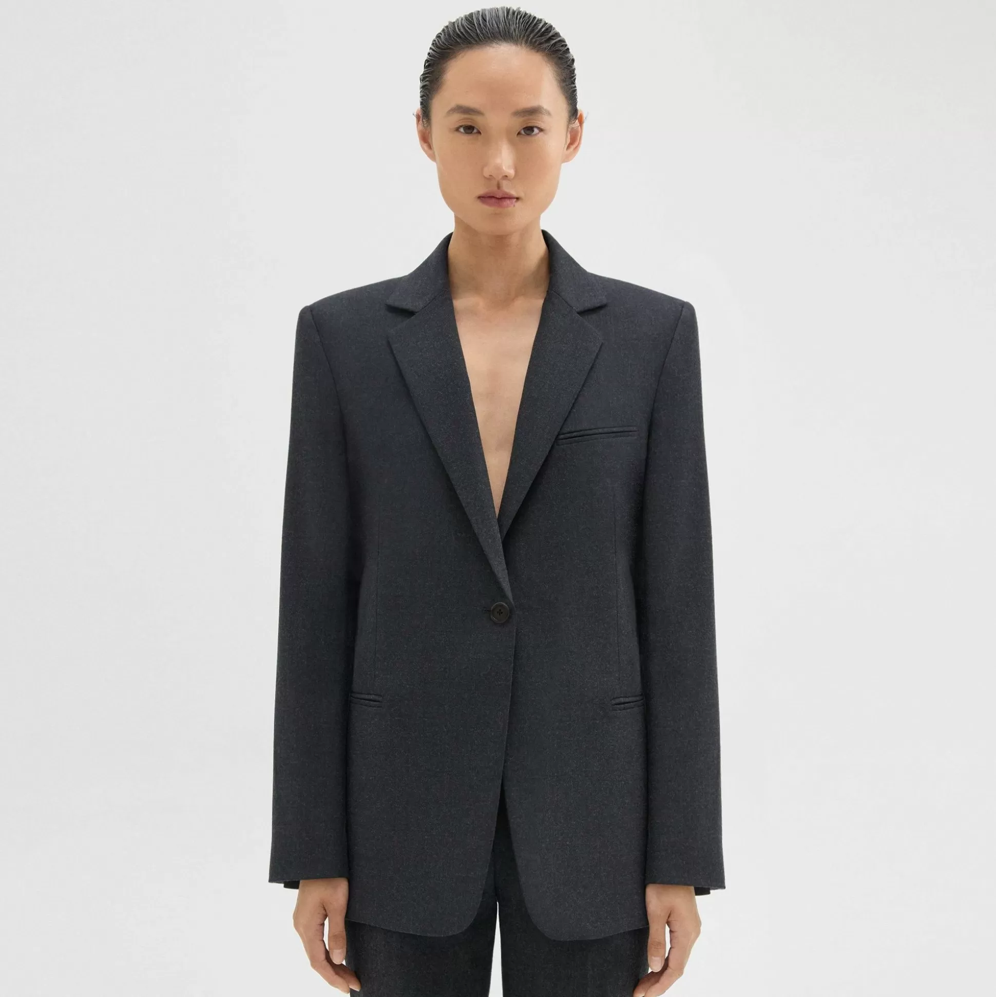 Theory Slim Blazer In Sleek Flannel-Women Suits | Blazers + Jackets