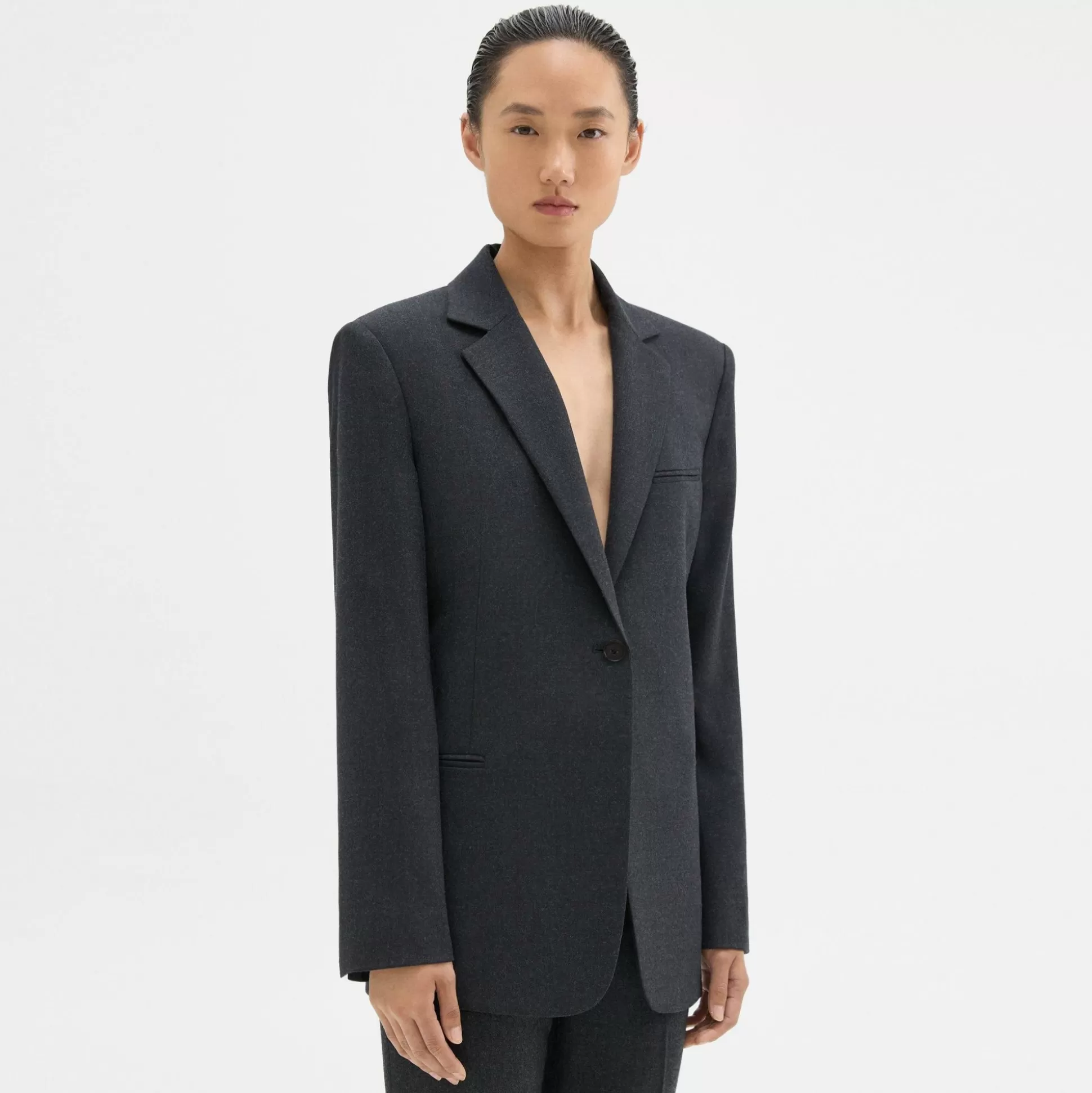 Theory Slim Blazer In Sleek Flannel-Women Suits | Blazers + Jackets