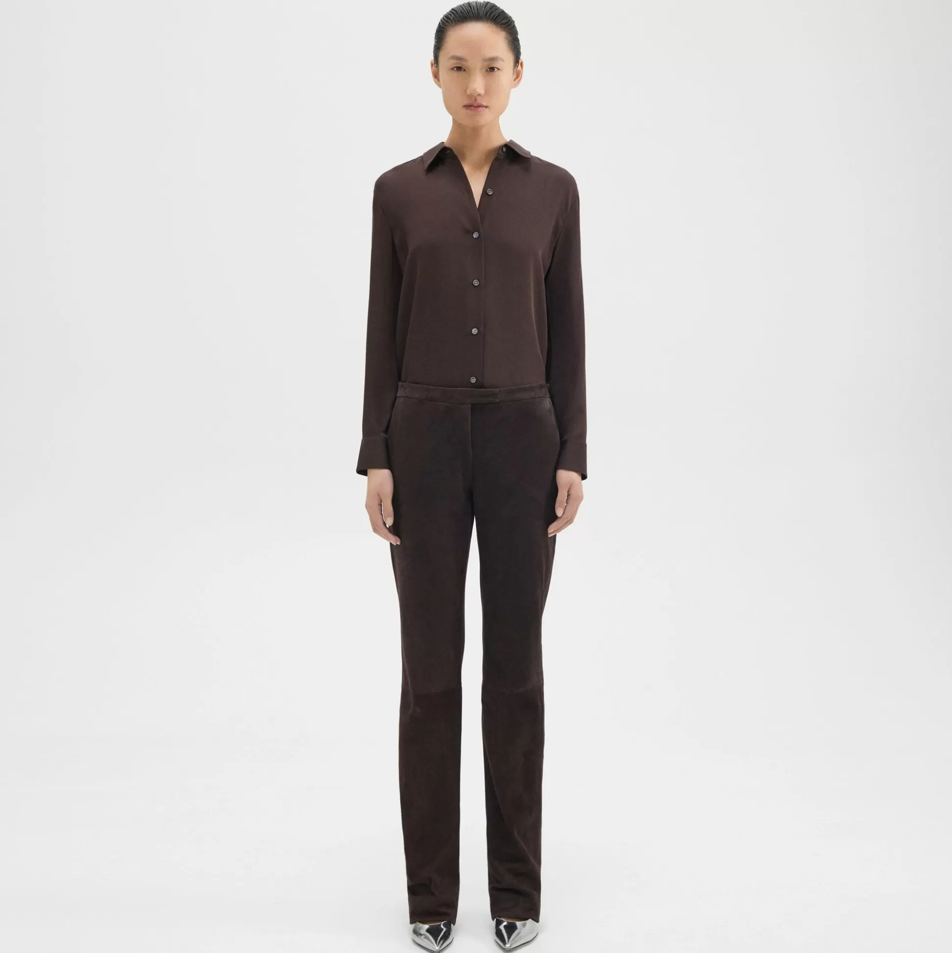 Theory Slim Low-Rise Pant In Suede-Women Pants