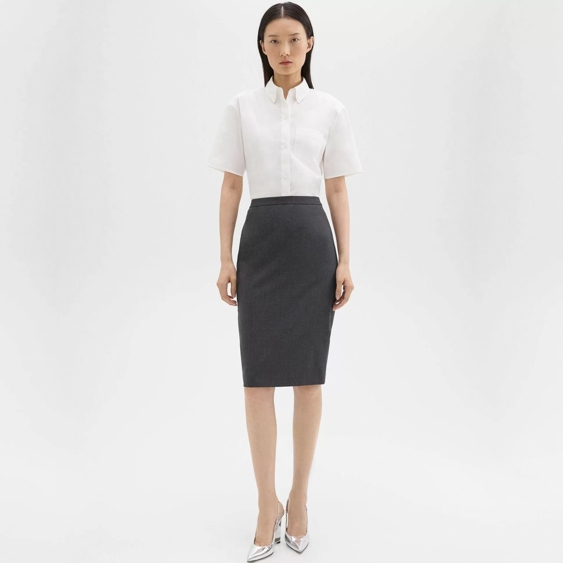 Theory Slim Pencil Skirt In Good Wool-Women Skirts