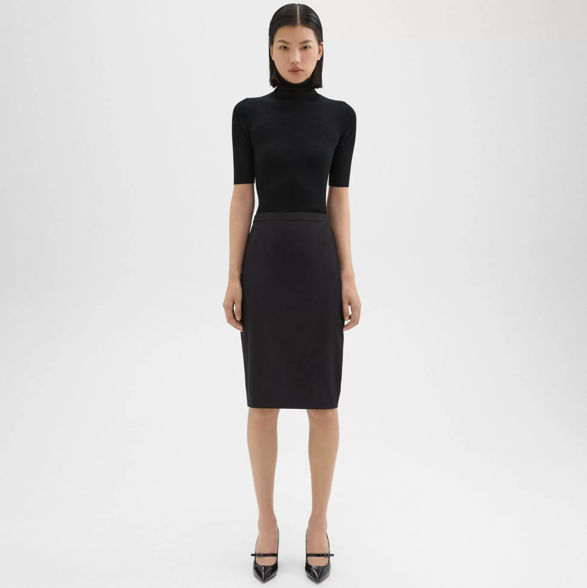 Theory Slim Pencil Skirt In Stretch Wool-Women Skirts