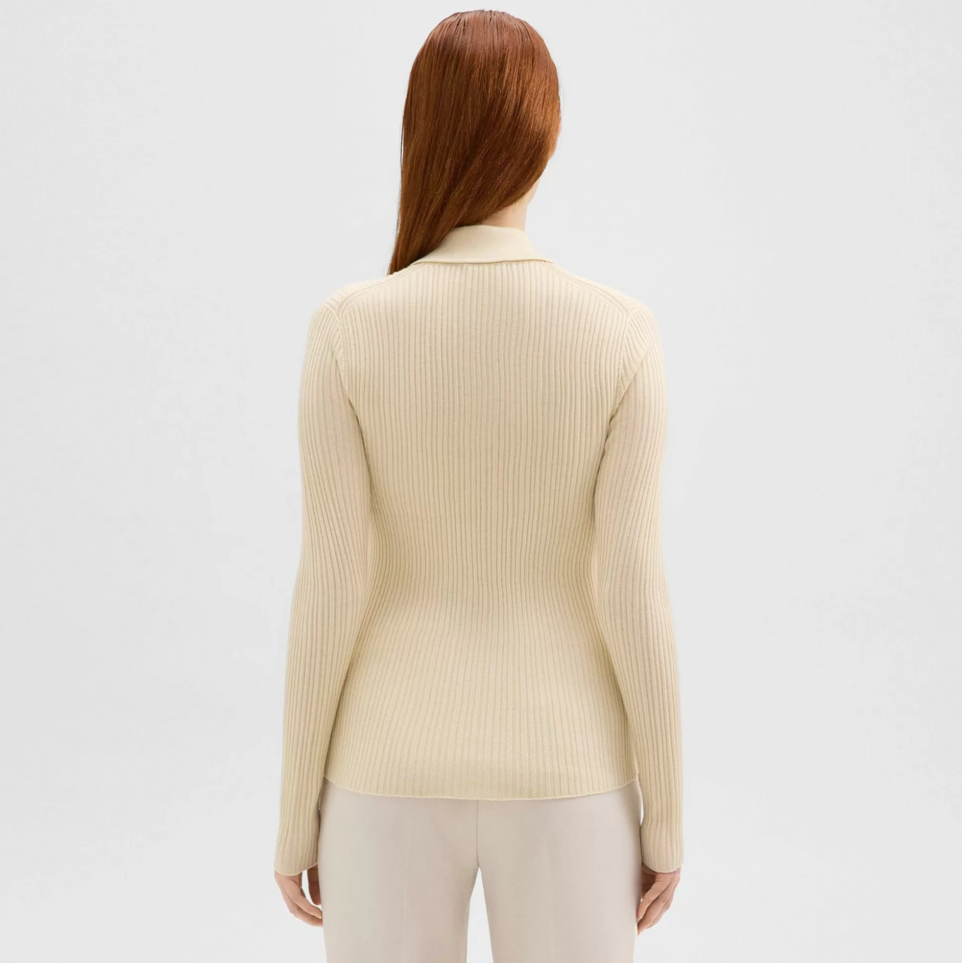 Theory Slim Polo In Wool-Viscose Crepe-Women Sweaters + Cardigans