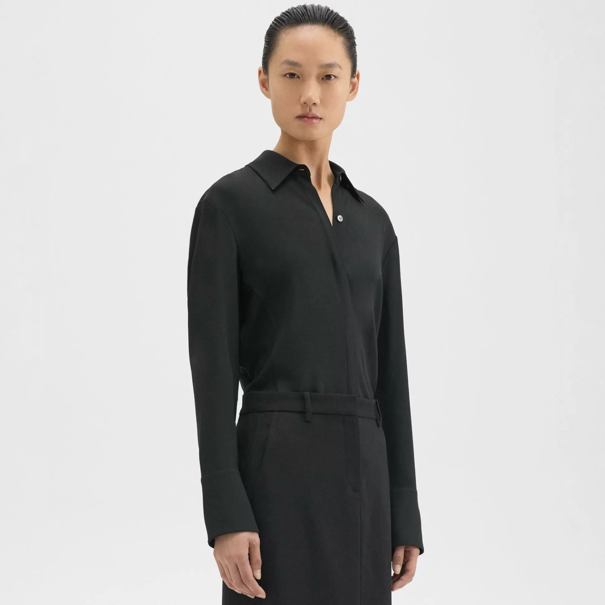 Theory Slim Shirt In Crepe-Women Tops