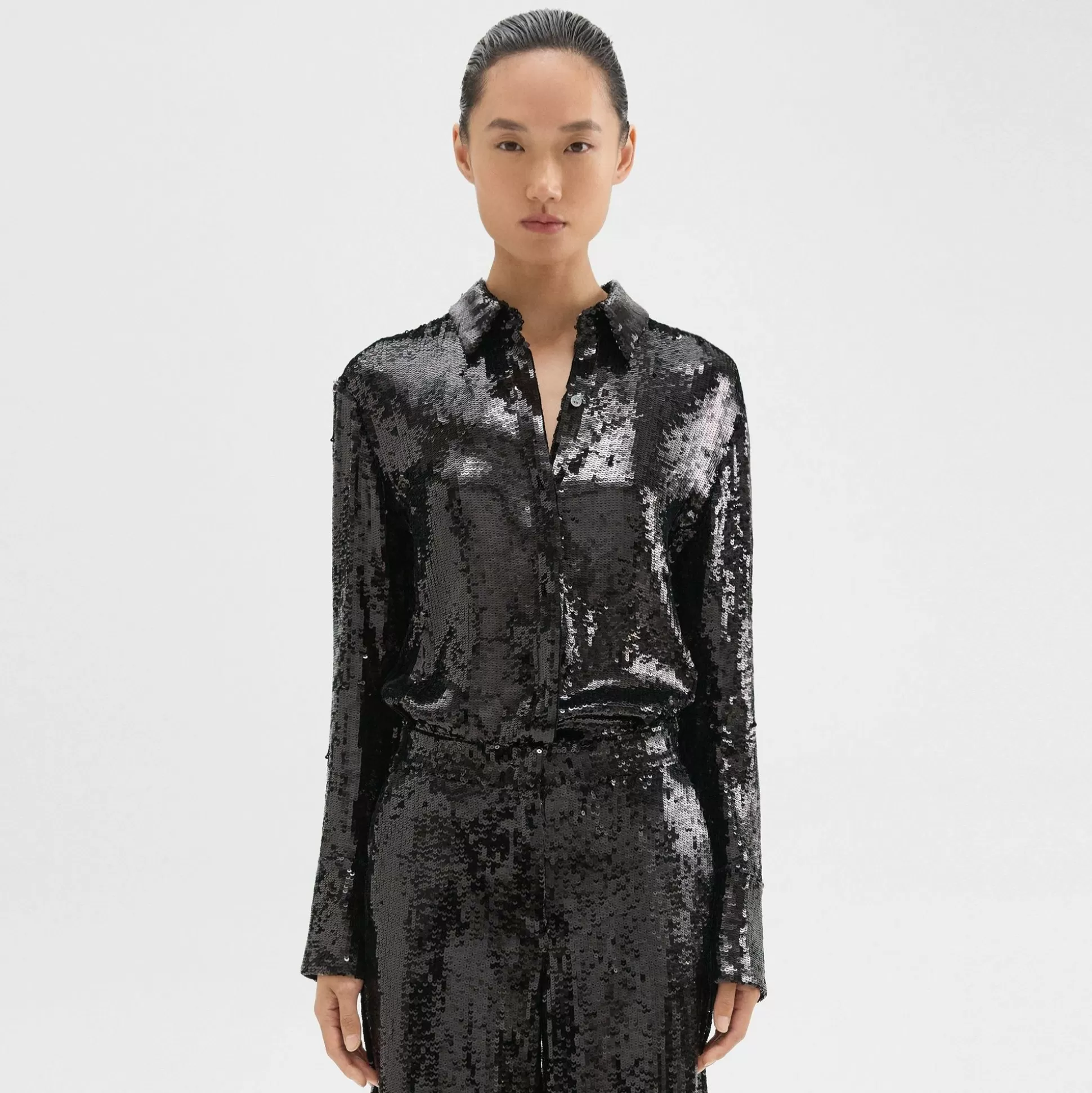 Theory Slim Shirt In Recycled Sequins-Women Tops