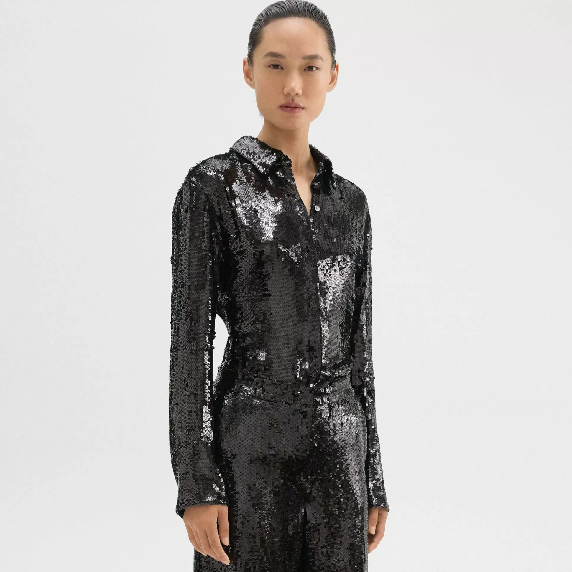 Theory Slim Shirt In Recycled Sequins-Women Tops