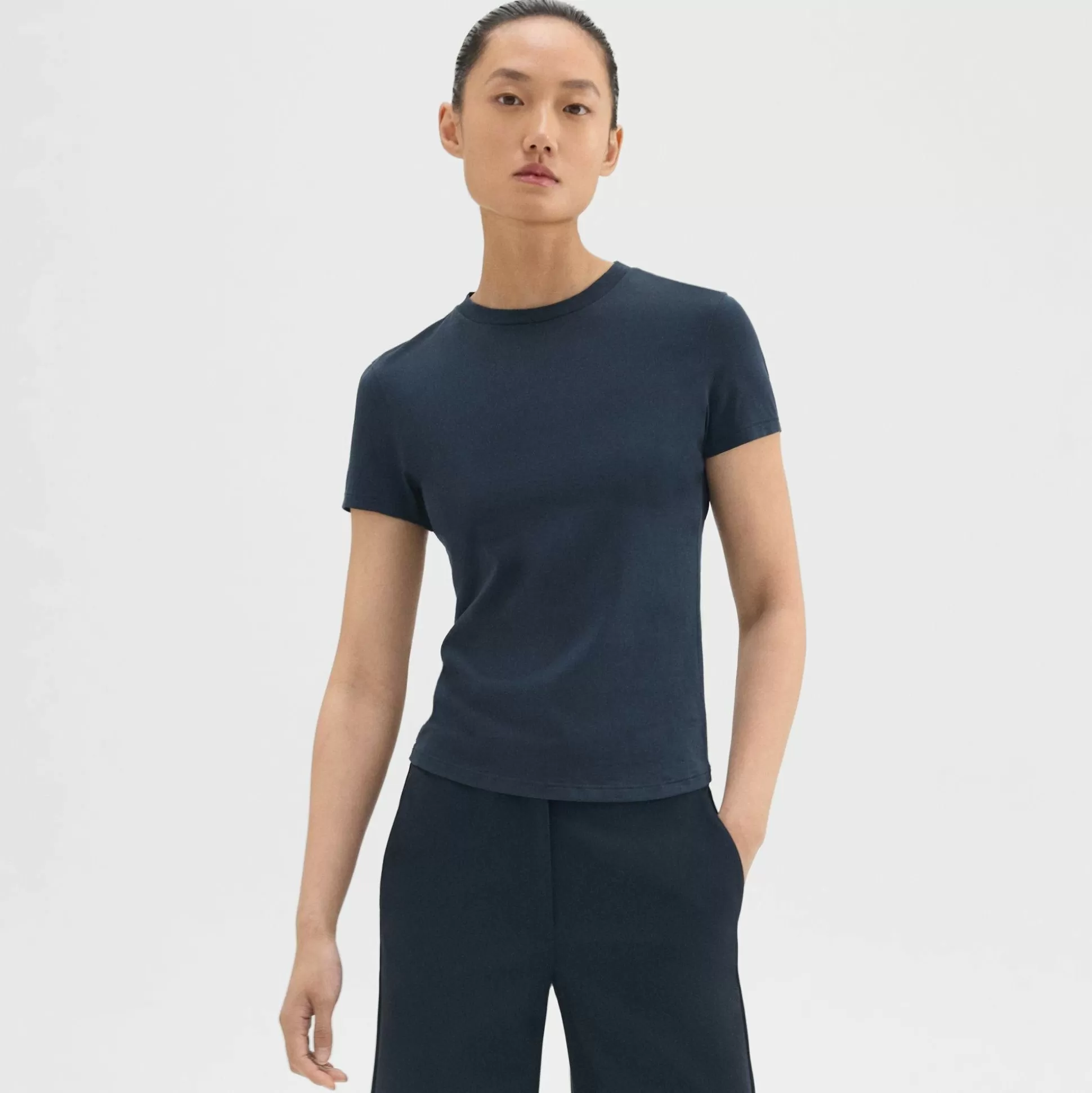 Theory Slim Tee In Stretch Nylon-Women T-Shirts