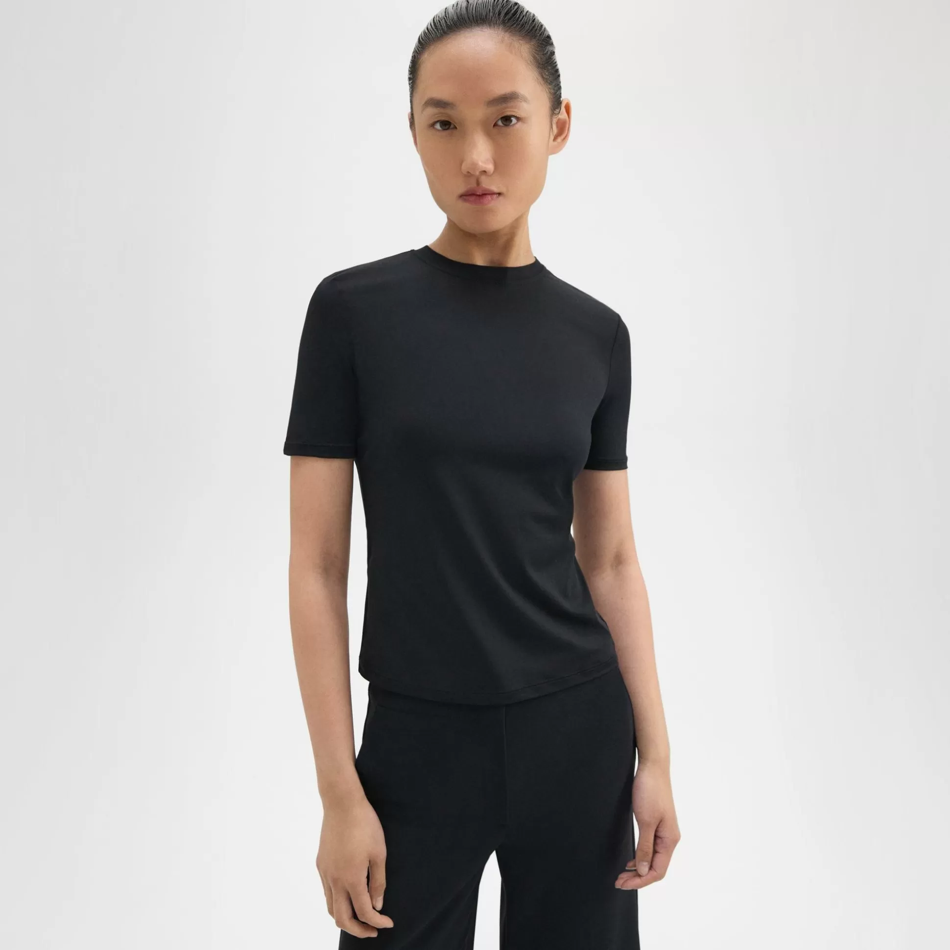 Theory Slim Tee In Stretch Nylon-Women T-Shirts