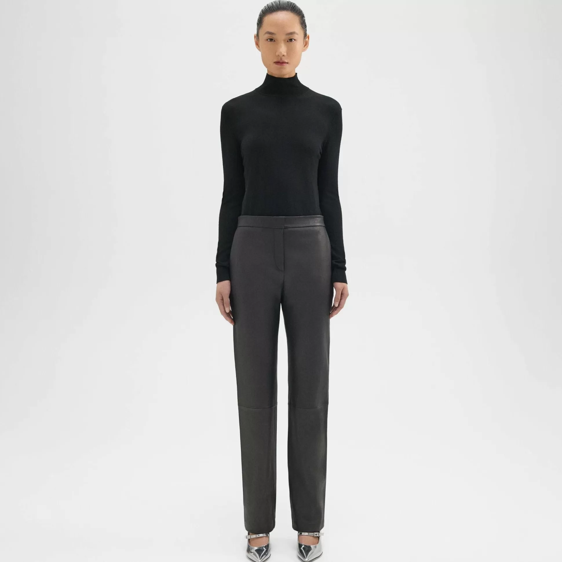 Theory Slim-Straight Pant In Leather-Women Pants