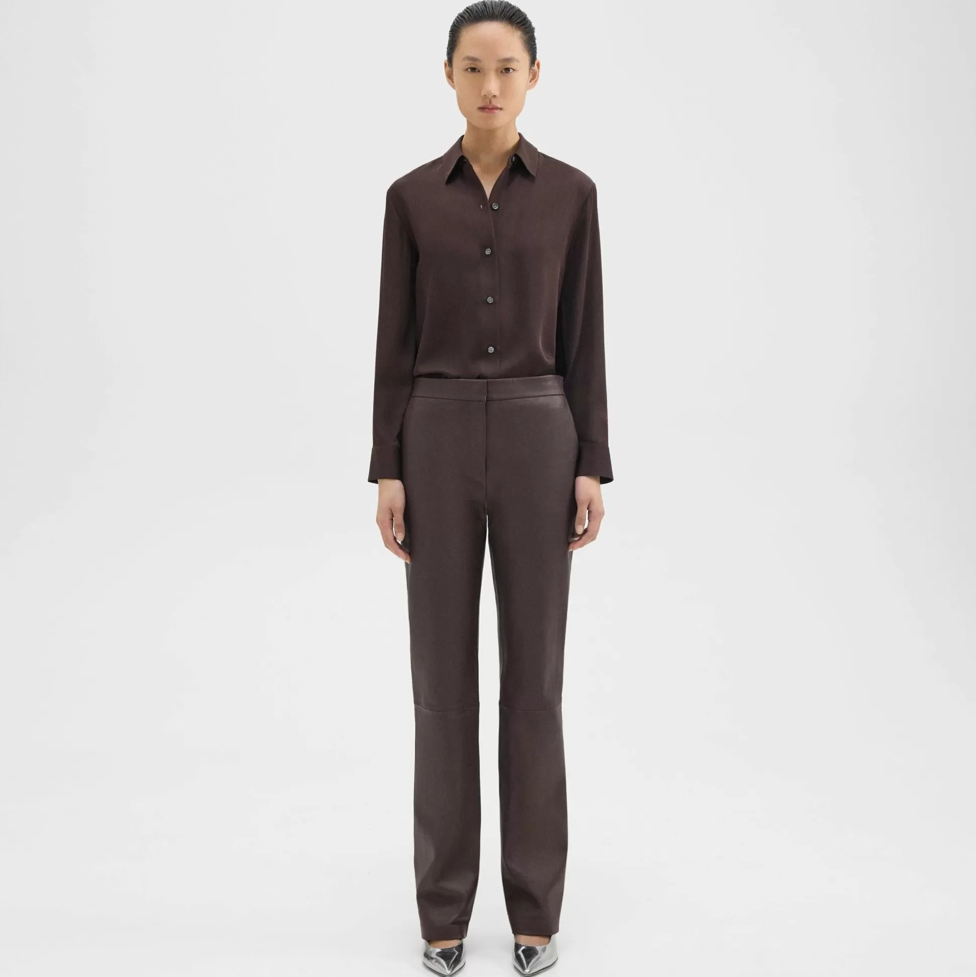 Theory Slim-Straight Pant In Leather-Women Pants