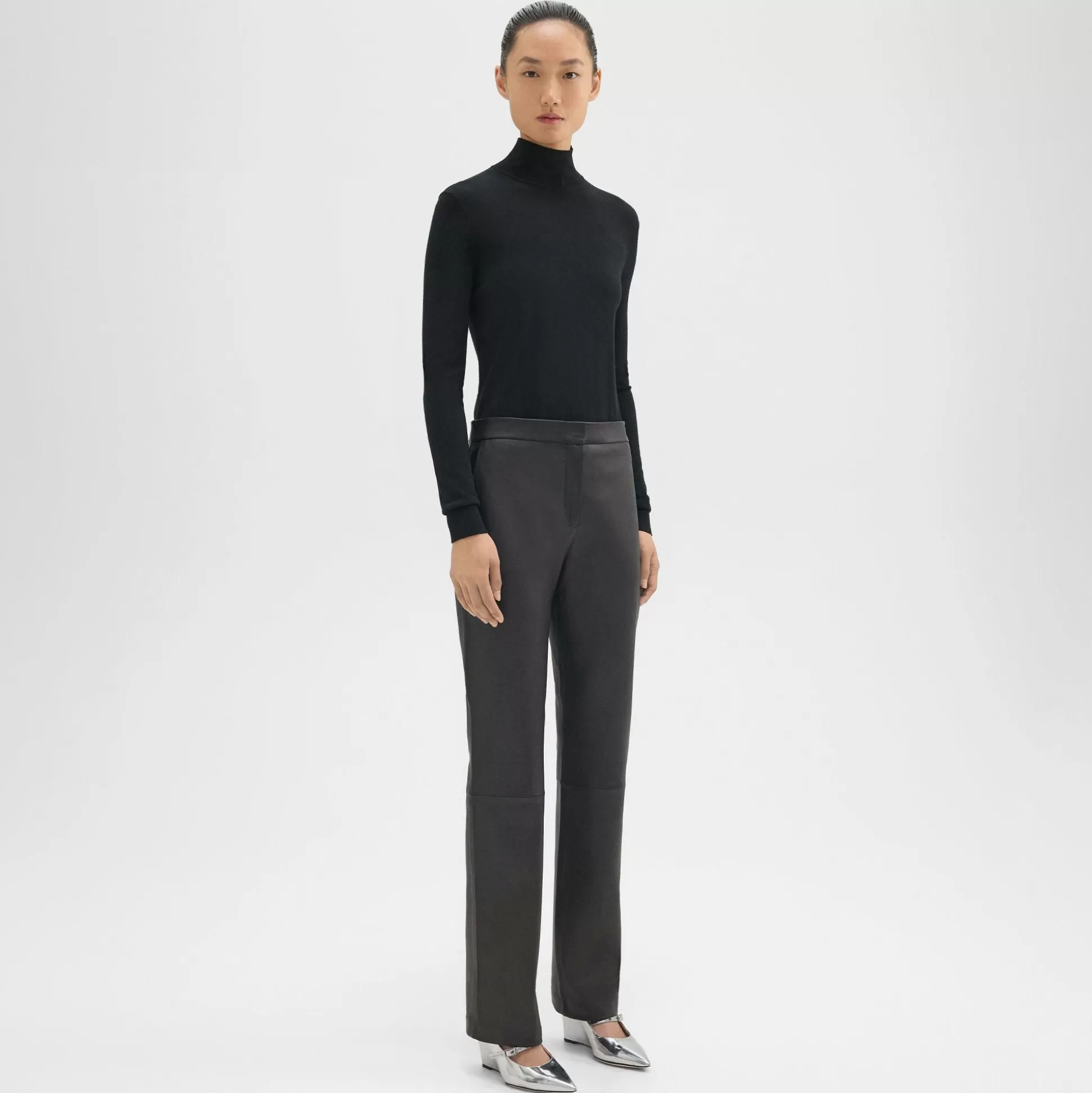 Theory Slim-Straight Pant In Leather-Women Pants