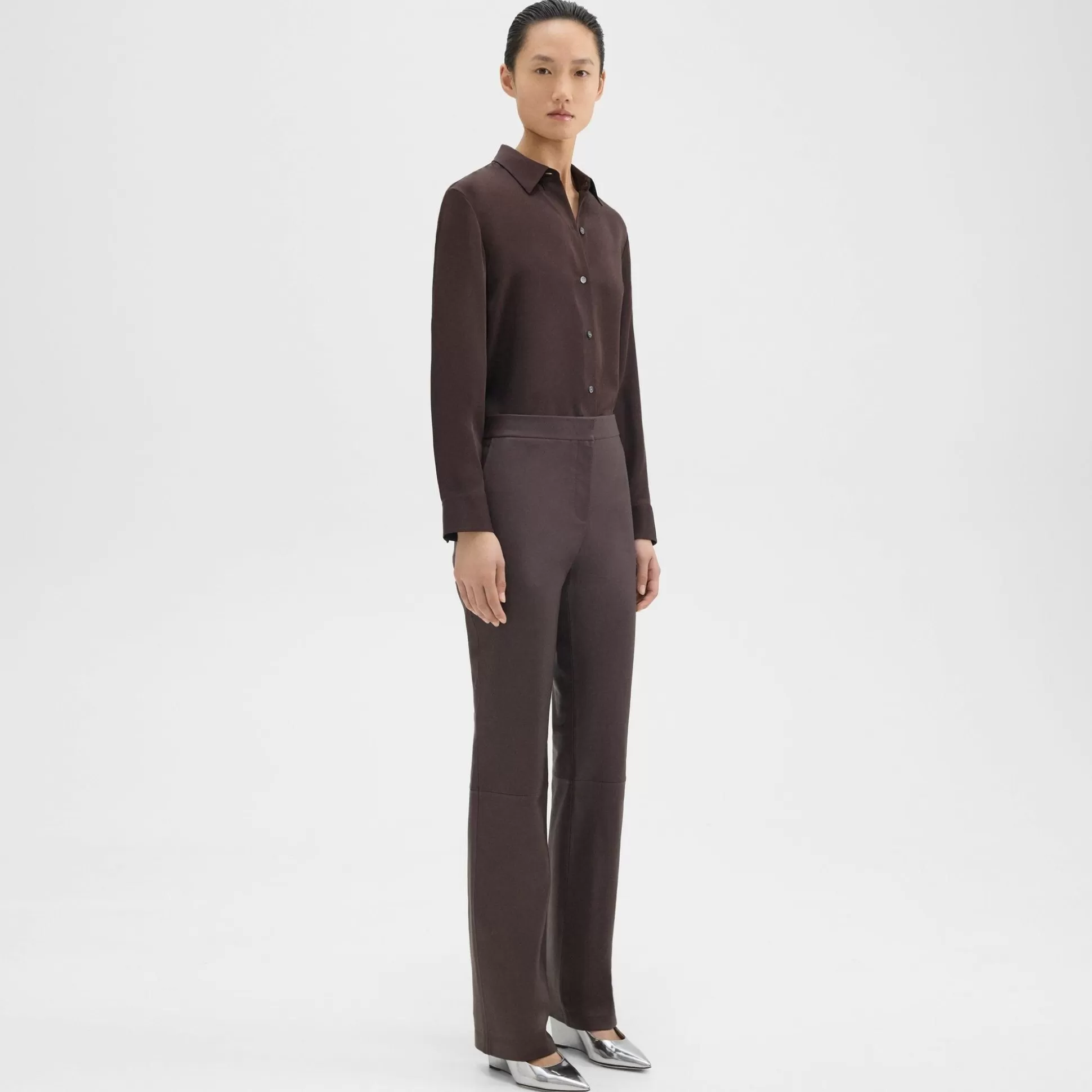 Theory Slim-Straight Pant In Leather-Women Pants