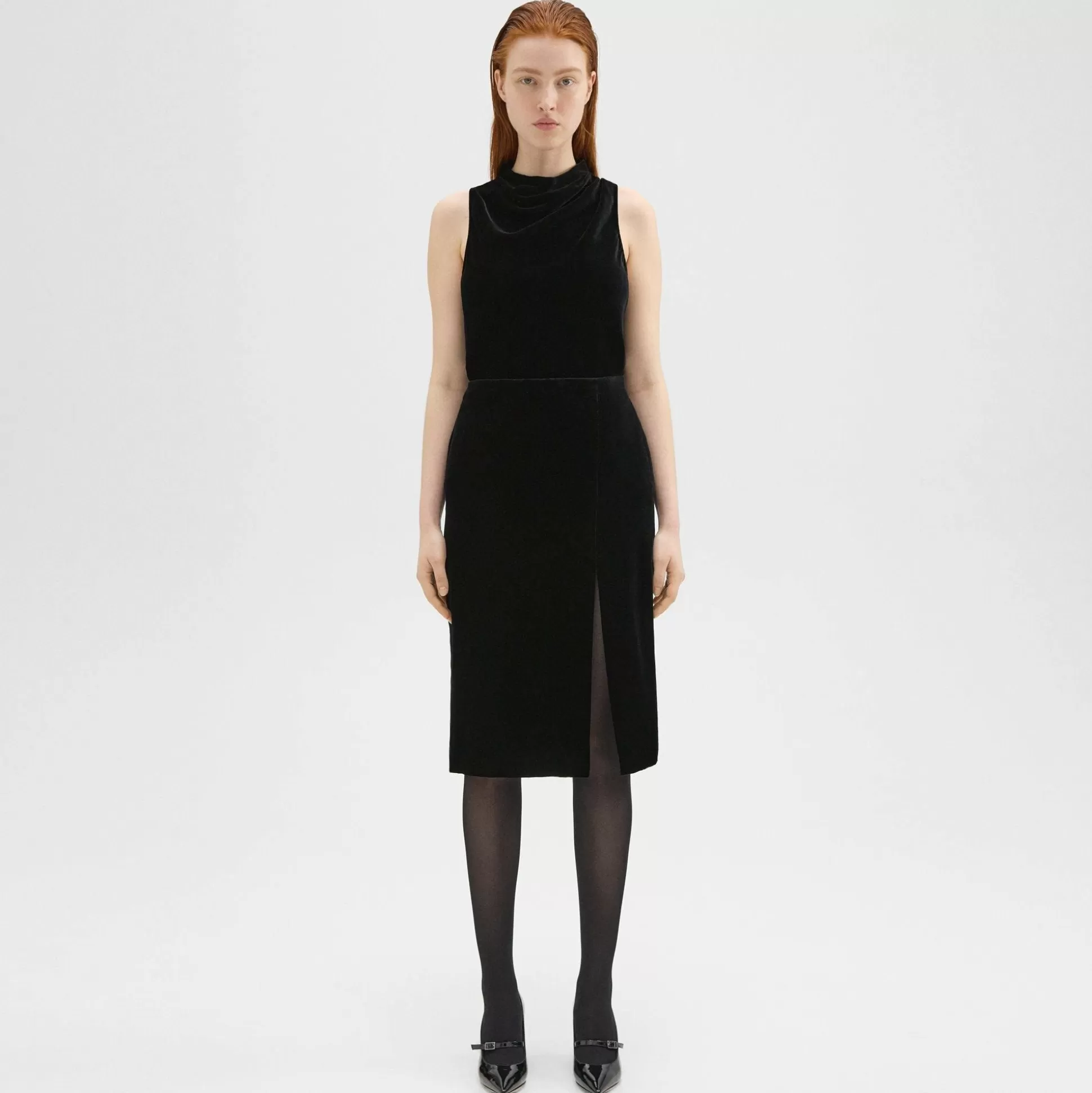 Theory Slit Pencil Skirt In Stretch Velvet-Women Skirts