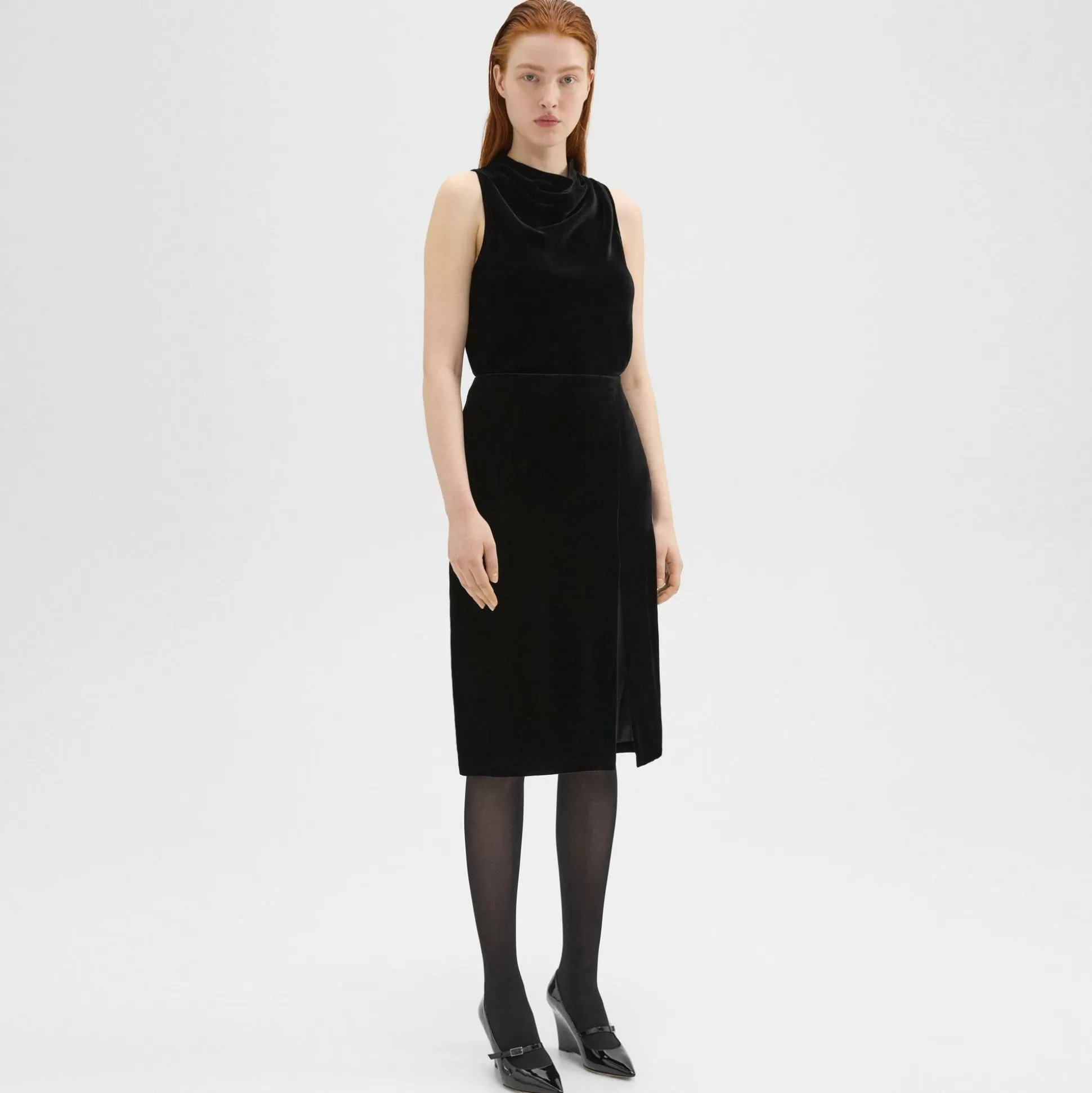 Theory Slit Pencil Skirt In Stretch Velvet-Women Skirts