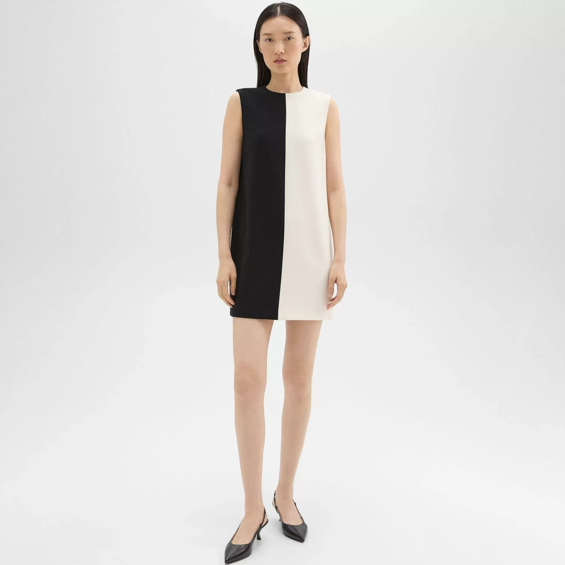 Theory Split Sleeveless Shift Dress In Admiral Crepe-Women Dresses