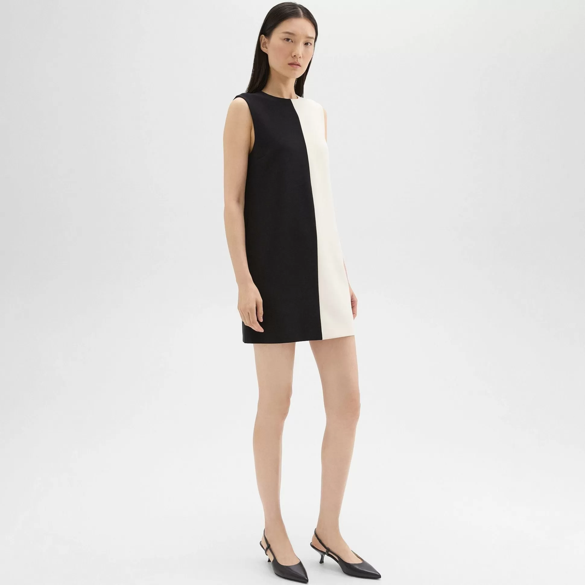 Theory Split Sleeveless Shift Dress In Admiral Crepe-Women Dresses