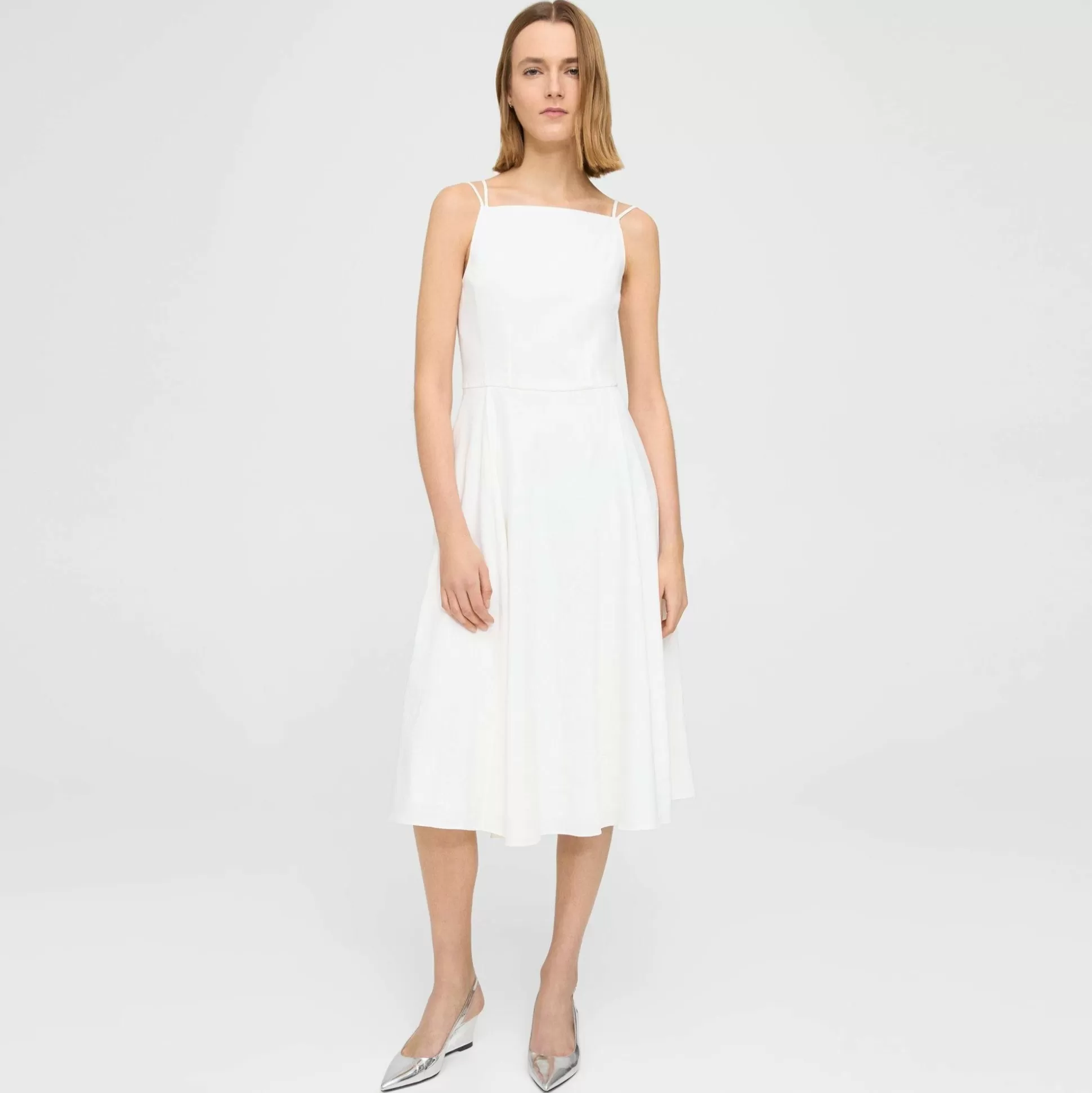 Theory Square Neck Dress In Good Linen-Women Dresses