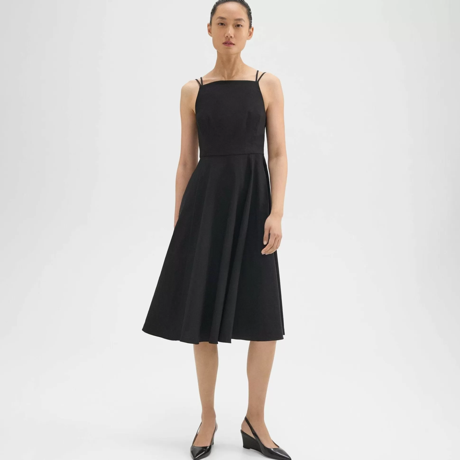 Theory Square Neck Dress In Good Linen-Women Dresses