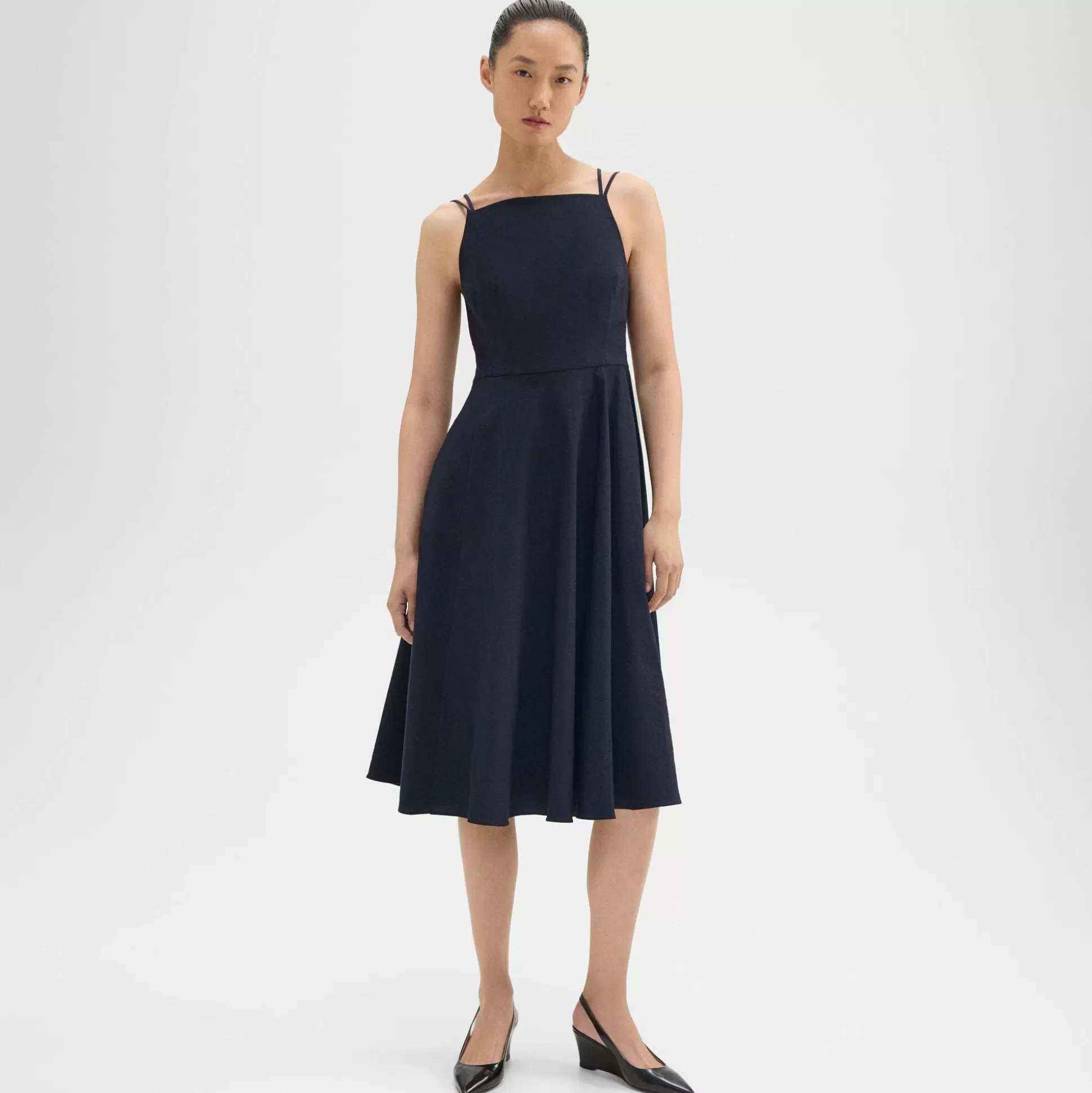 Theory Square Neck Dress In Good Linen-Women Dresses