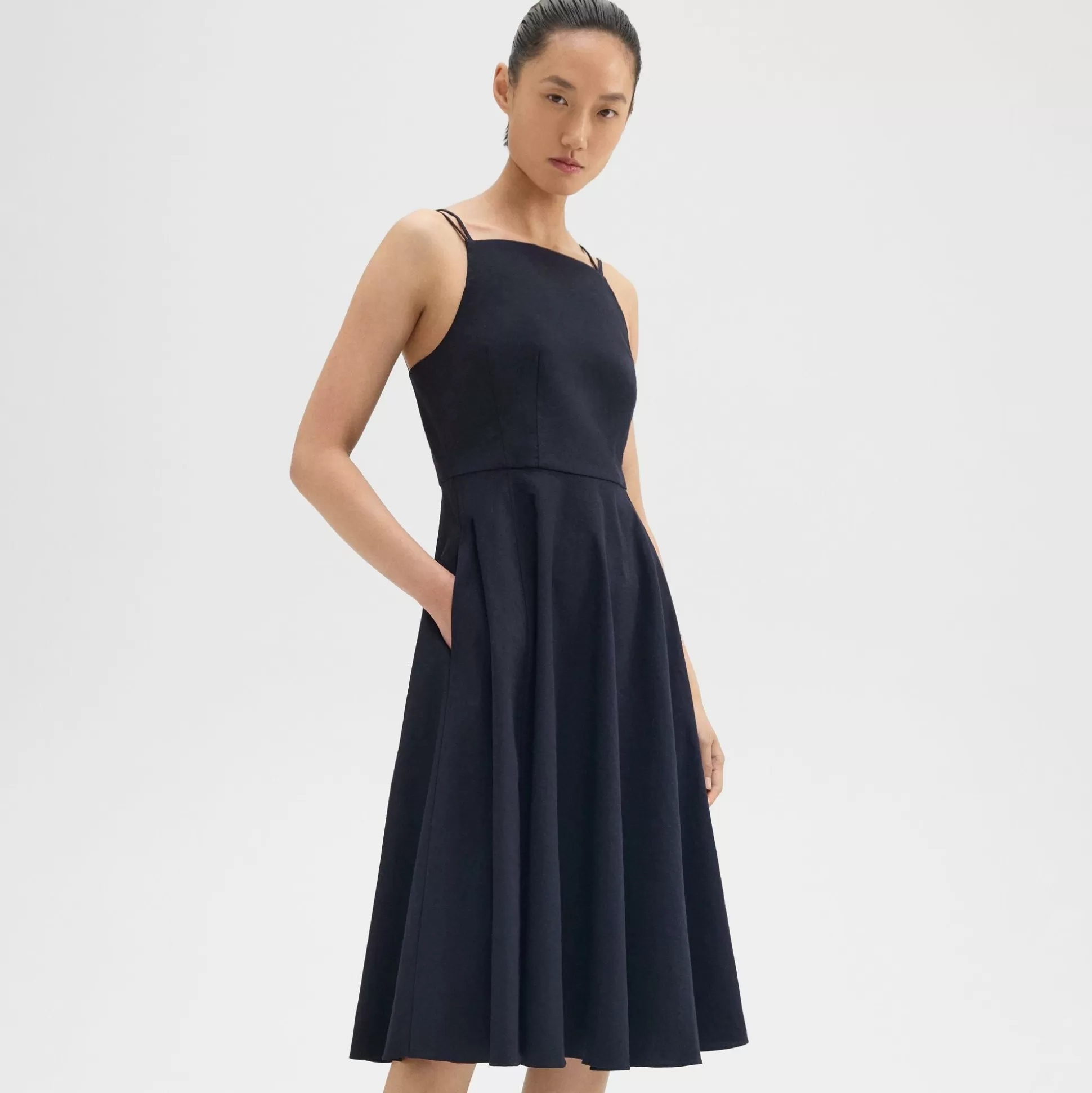 Theory Square Neck Dress In Good Linen-Women Dresses