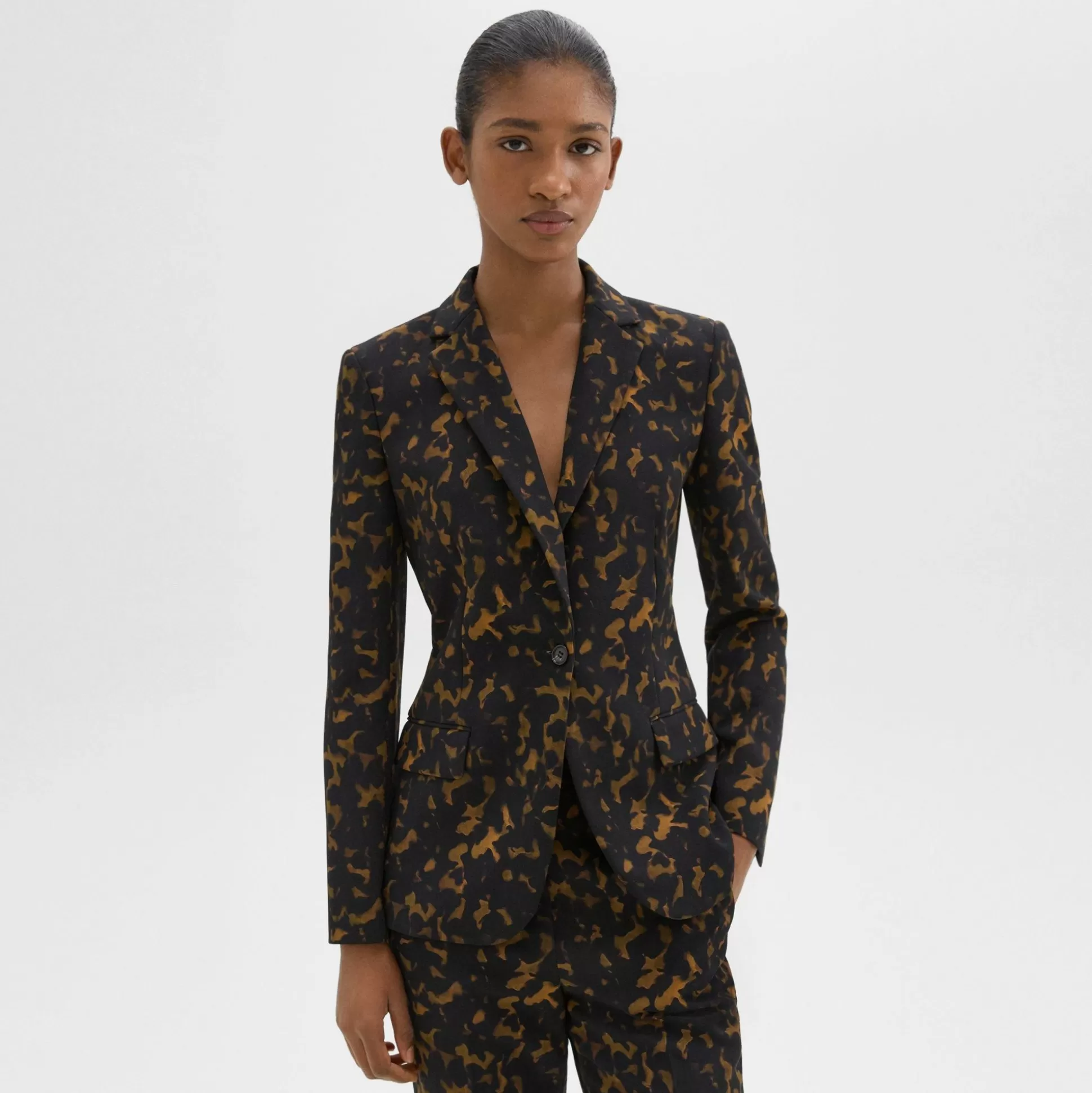 Theory Staple Blazer In Tortoiseshell Printed Crepe-Women Suits | Blazers + Jackets