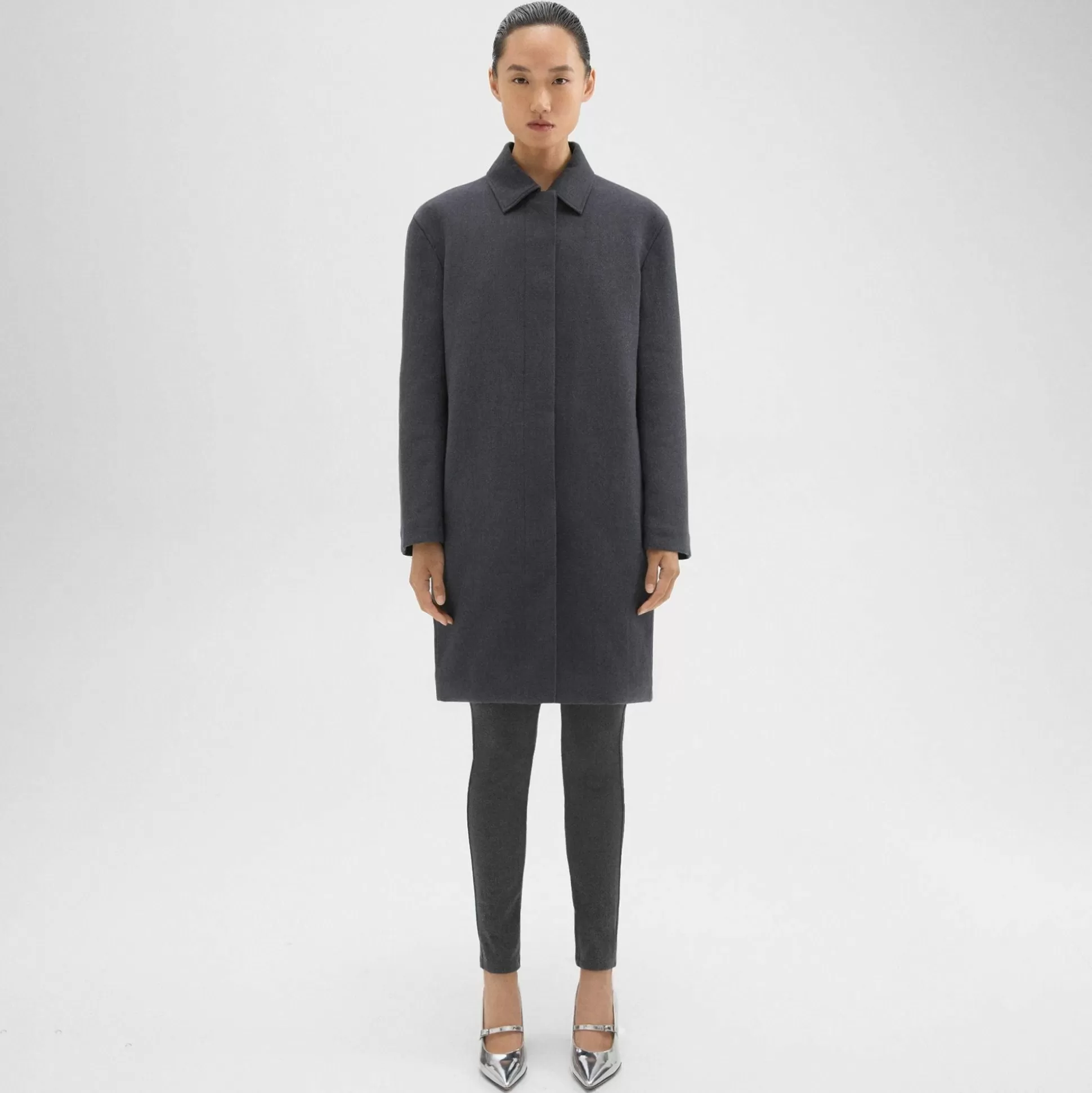 Theory Straight Car Coat In Double-Face Wool Flannel-Women Outerwear