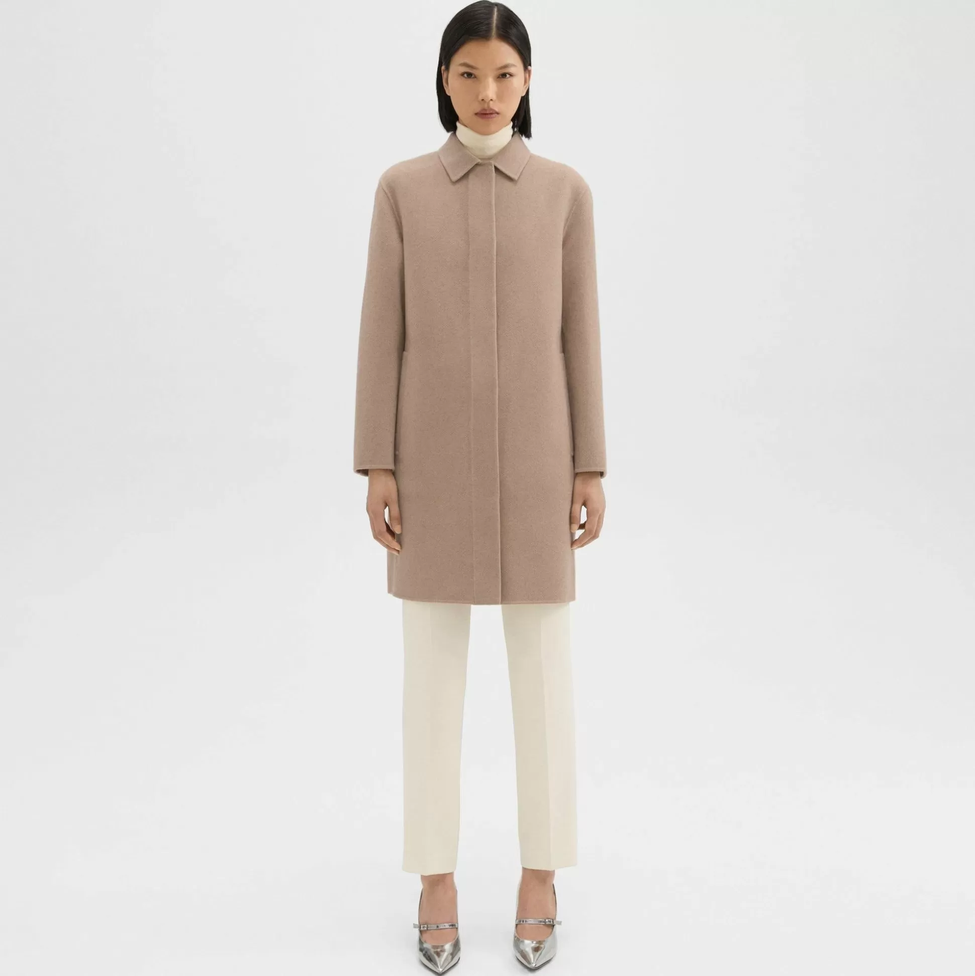 Theory Straight Car Coat In Double-Face Wool-Cashmere-Women Outerwear