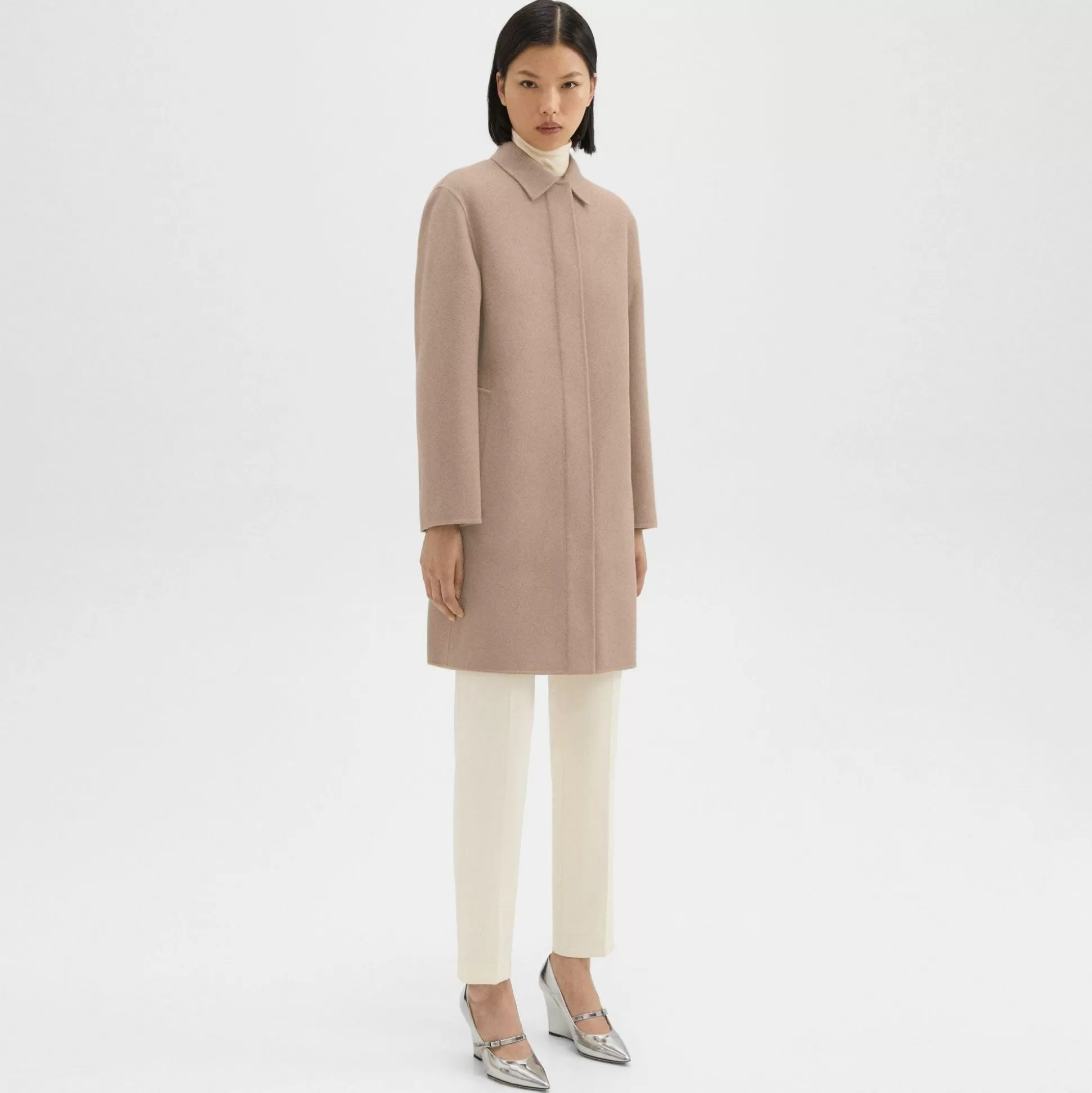 Theory Straight Car Coat In Double-Face Wool-Cashmere-Women Outerwear