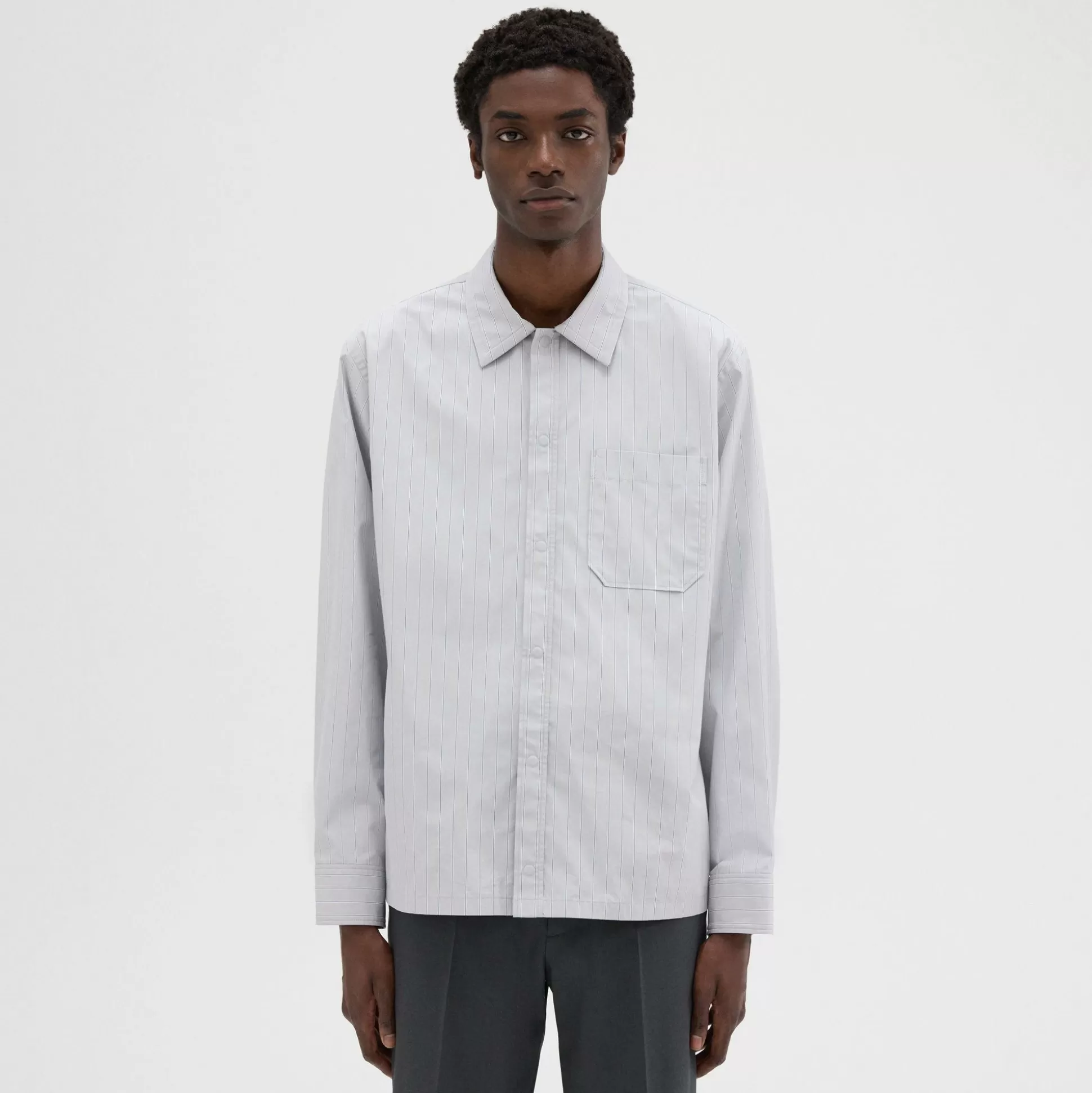 Theory Striped Cotton-Blend Shirt Jacket-Men Shirts