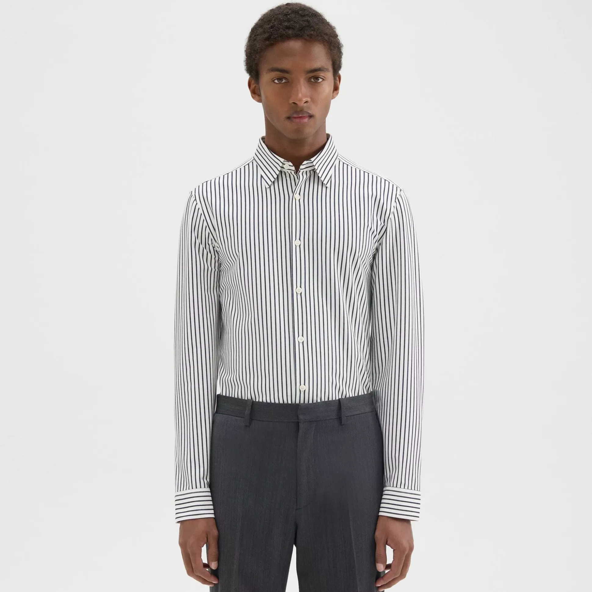 Theory Sylvain Shirt In Striped Structure Knit-Men Shirts