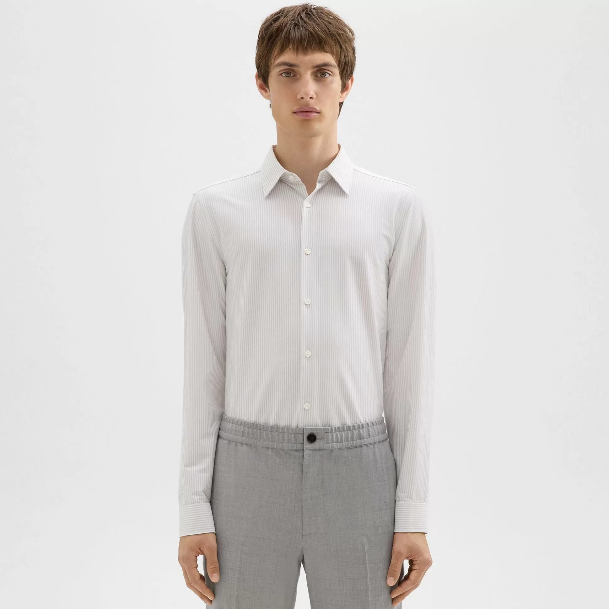 Theory Sylvain Shirt In Striped Structure Knit-Men Shirts