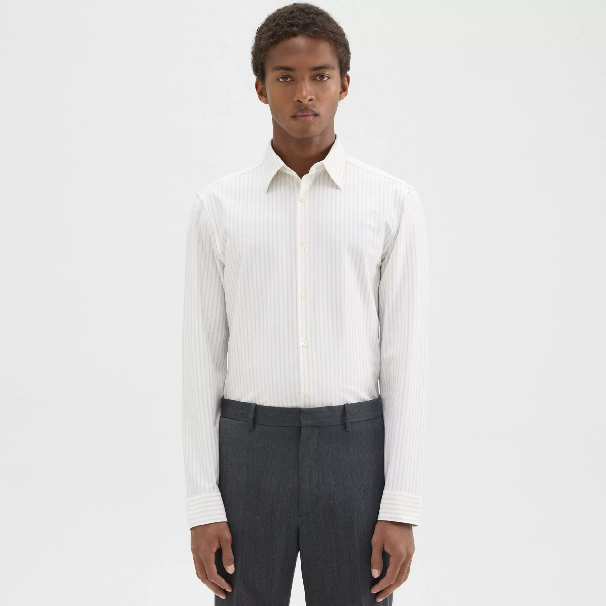 Theory Sylvain Shirt In Striped Structure Knit-Men Shirts