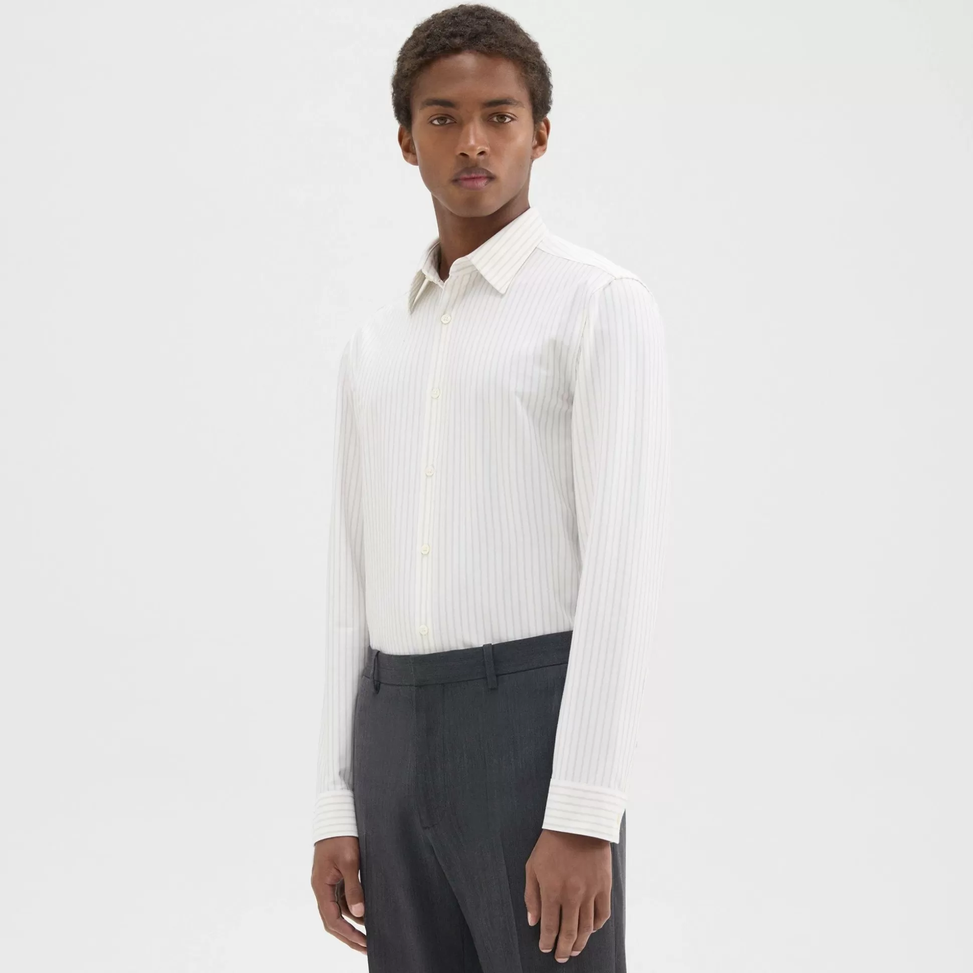 Theory Sylvain Shirt In Striped Structure Knit-Men Shirts