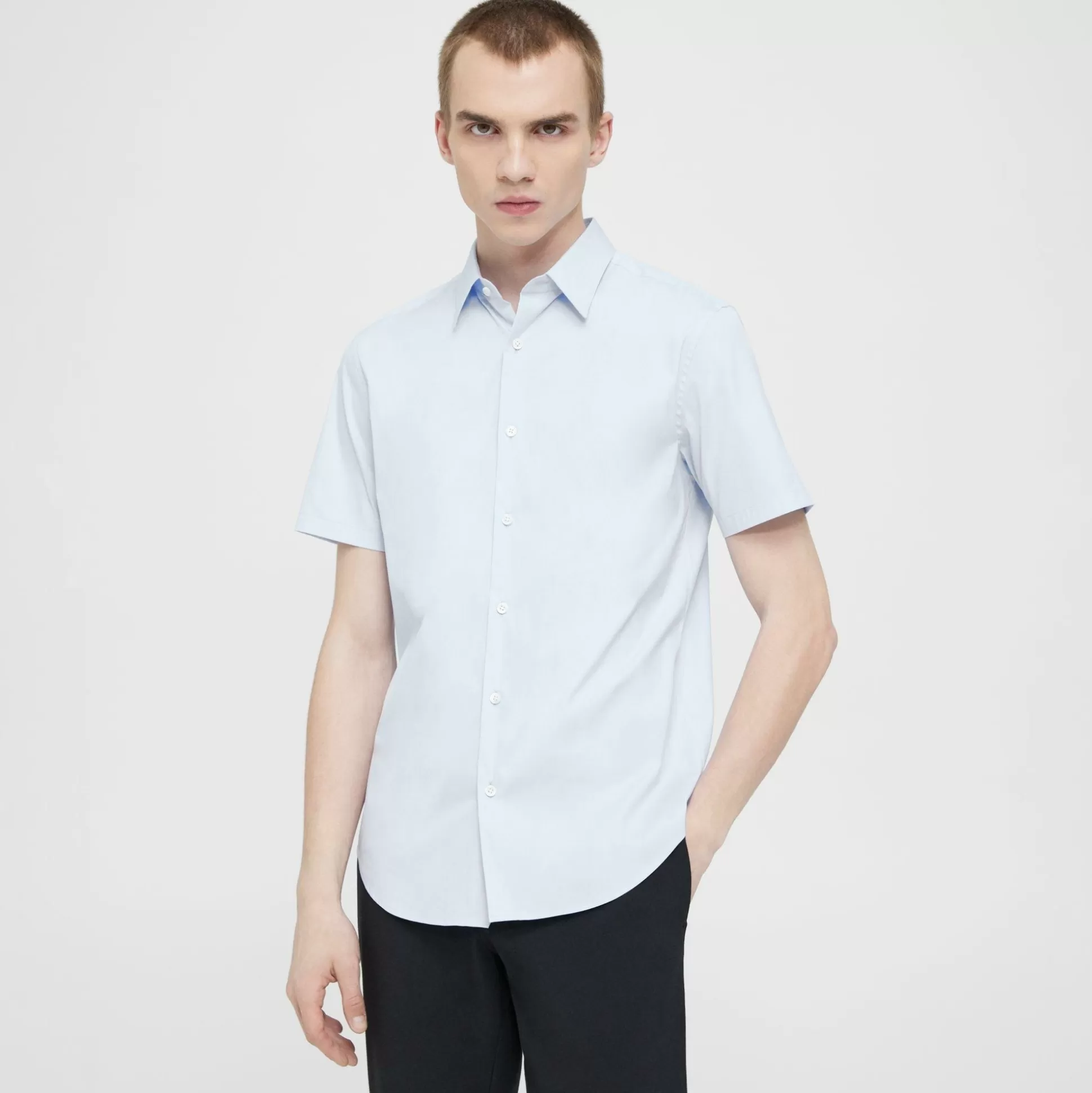 Theory Sylvain Short-Sleeve Shirt In Good Cotton-Men Shirts