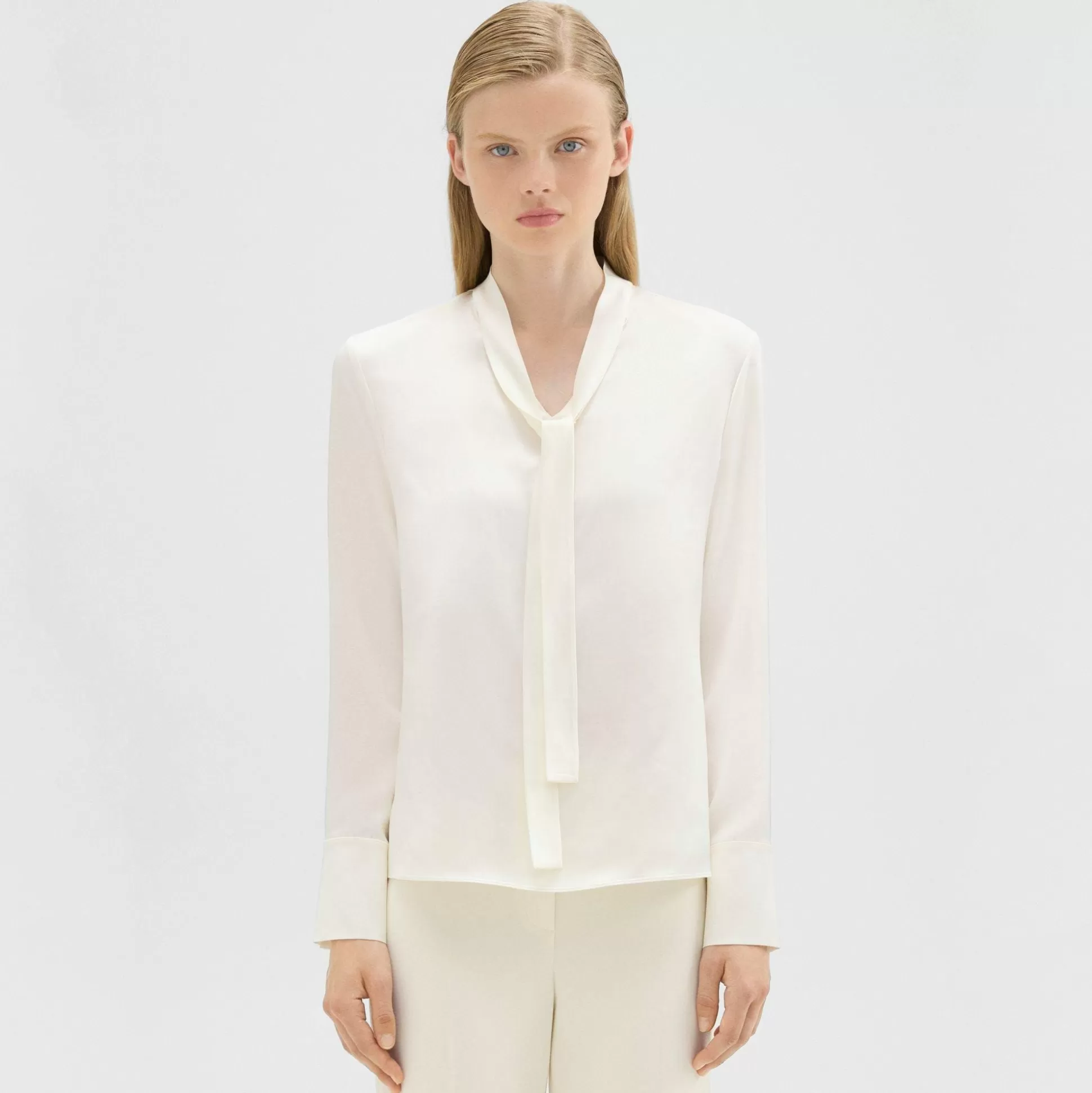 Theory Tie Neck Blouse In Satin-Women Tops