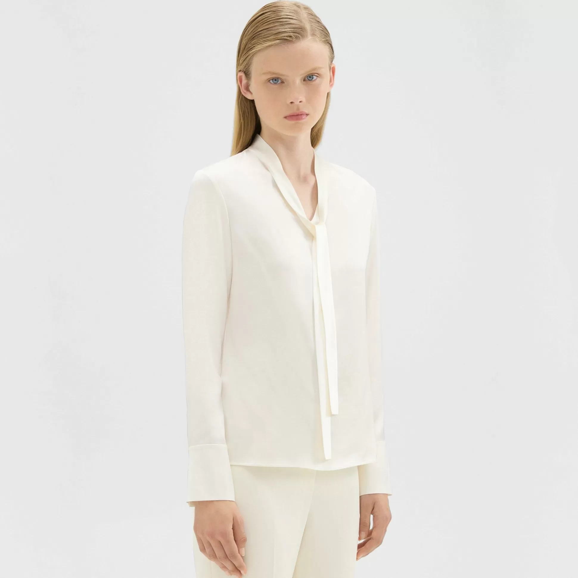 Theory Tie Neck Blouse In Satin-Women Tops