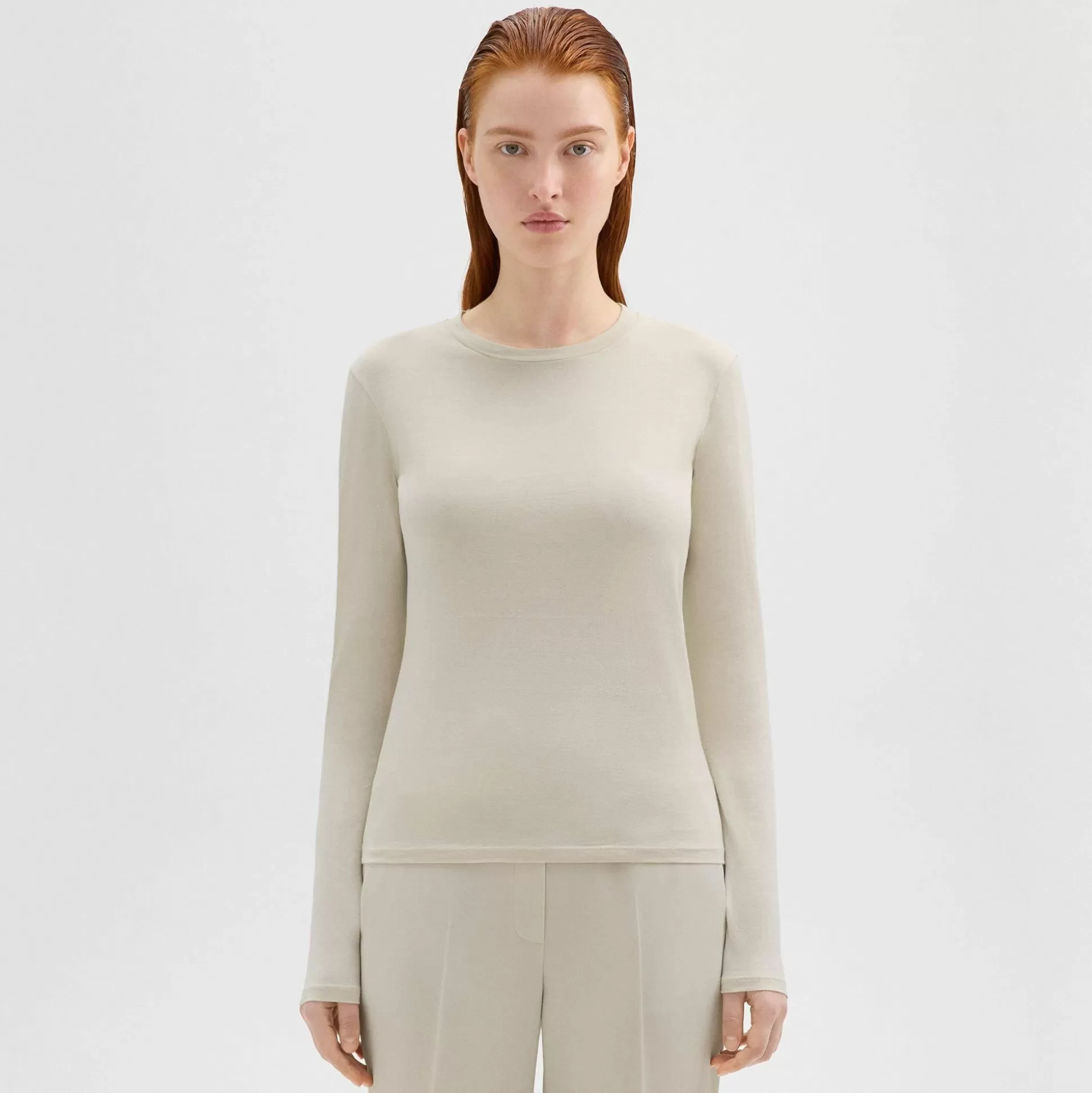 Theory Tiny Long-Sleeve Tee In Organic Cotton-Women Tops | T-Shirts