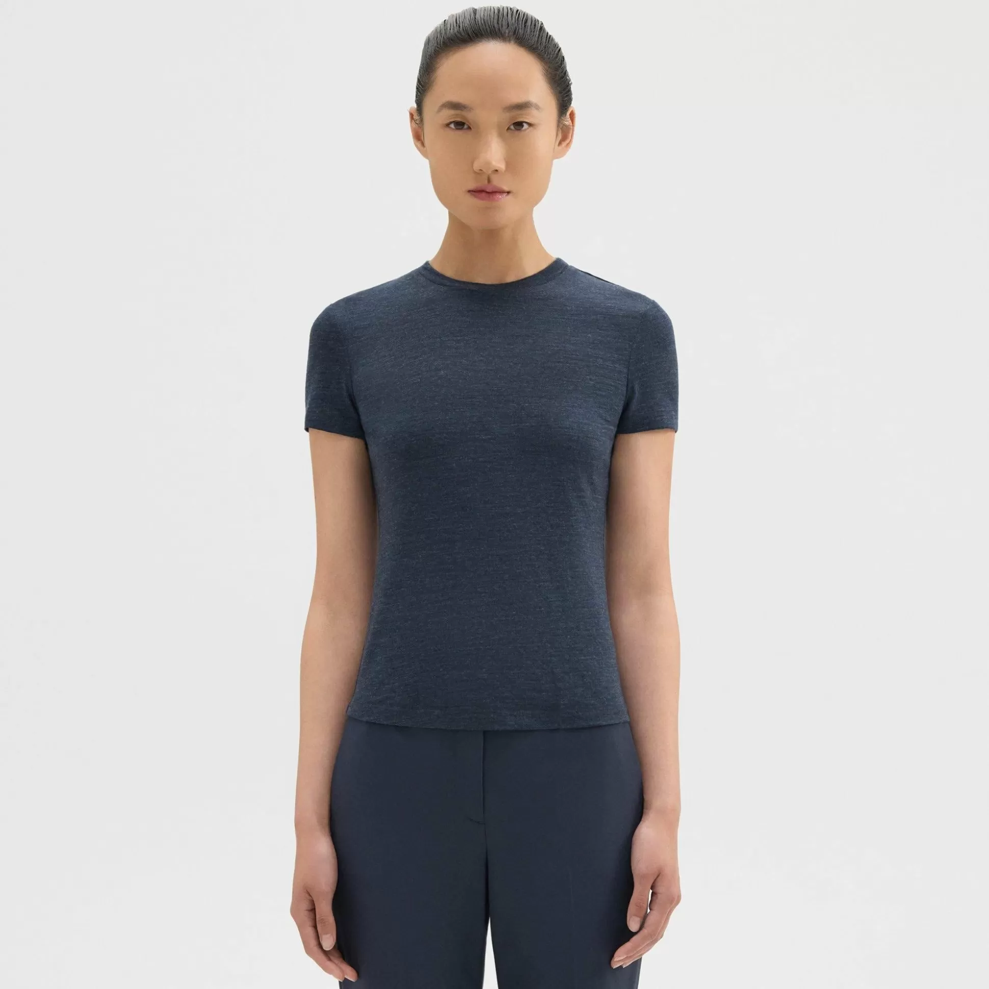 Theory Tiny Tee In Melange Wool Jersey-Women T-Shirts