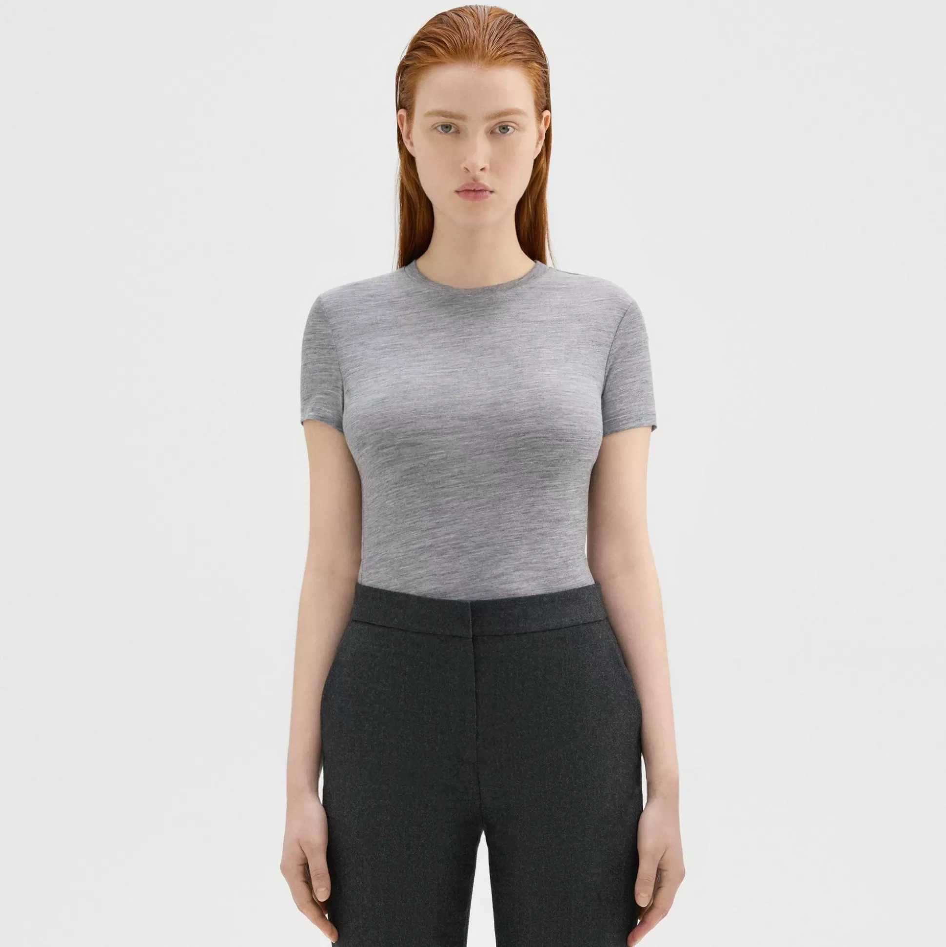 Theory Tiny Tee In Melange Wool Jersey-Women T-Shirts