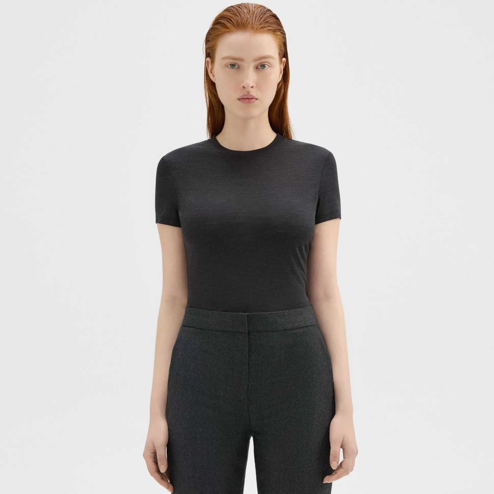 Theory Tiny Tee In Melange Wool Jersey-Women T-Shirts