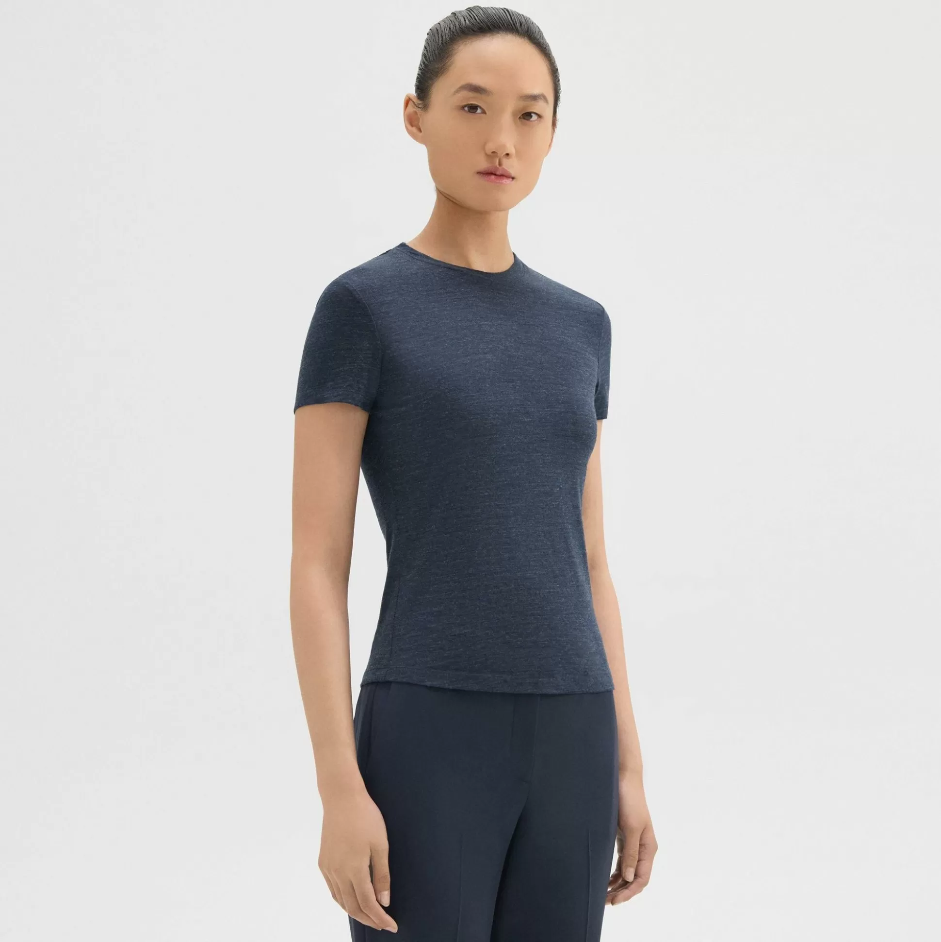 Theory Tiny Tee In Melange Wool Jersey-Women T-Shirts